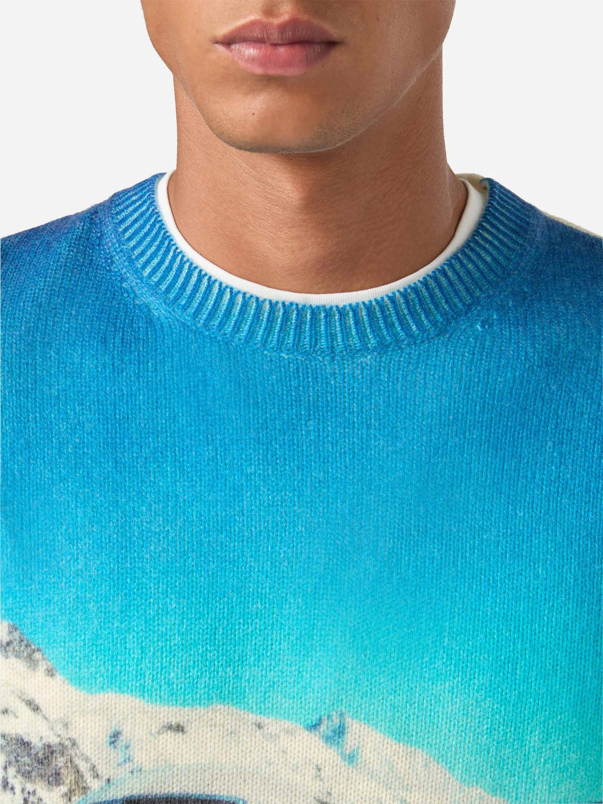 Maglia girocollo Heron grigia in misto lana e cashmere con intarsio e ricamo jet privato | Special edition HER0022 00634M MC2 SAINT BARTH 