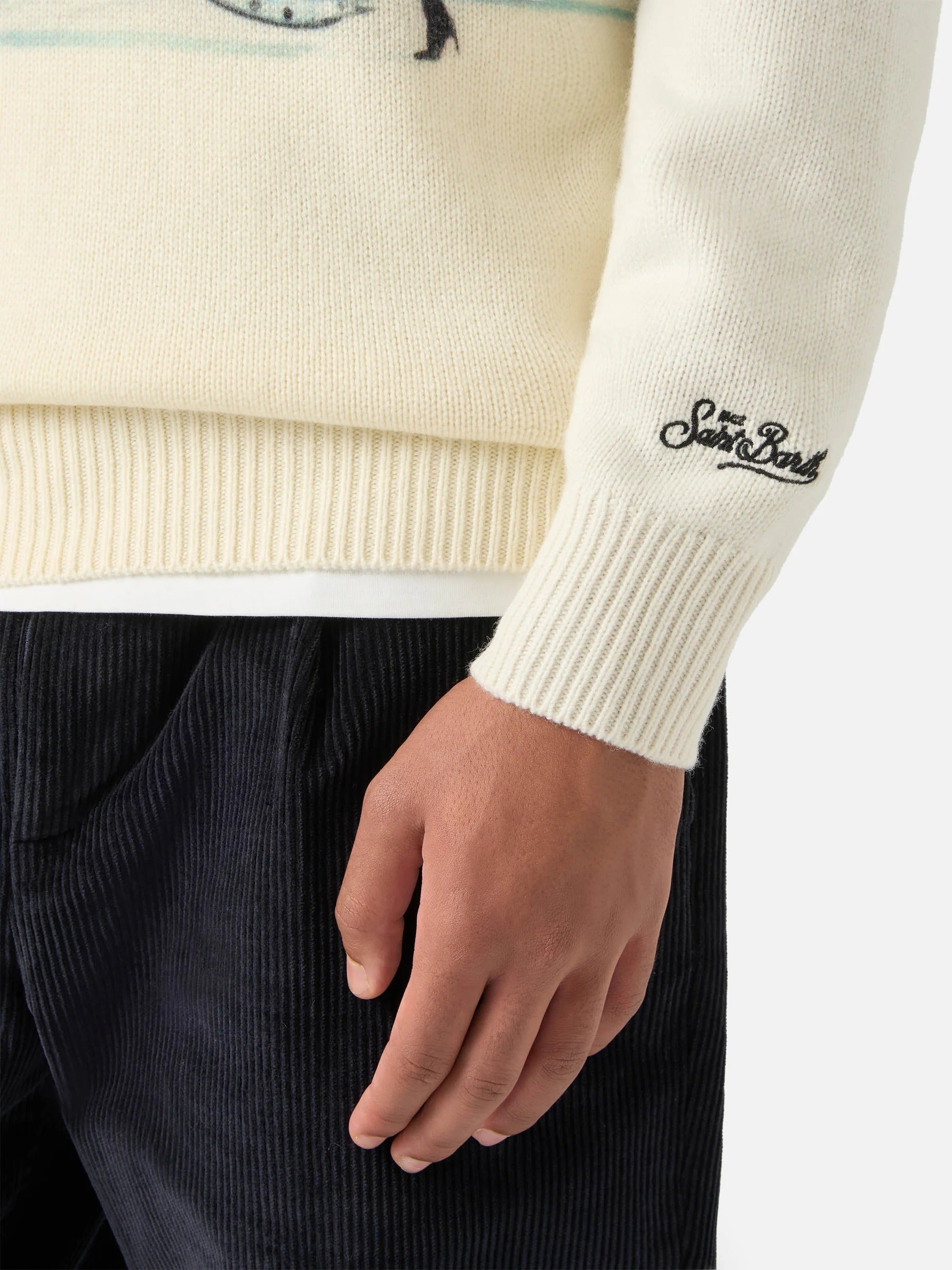 Maglia girocollo Heron grigia in misto lana e cashmere con intarsio e ricamo jet privato | Special edition HER0022 00634M MC2 SAINT BARTH 