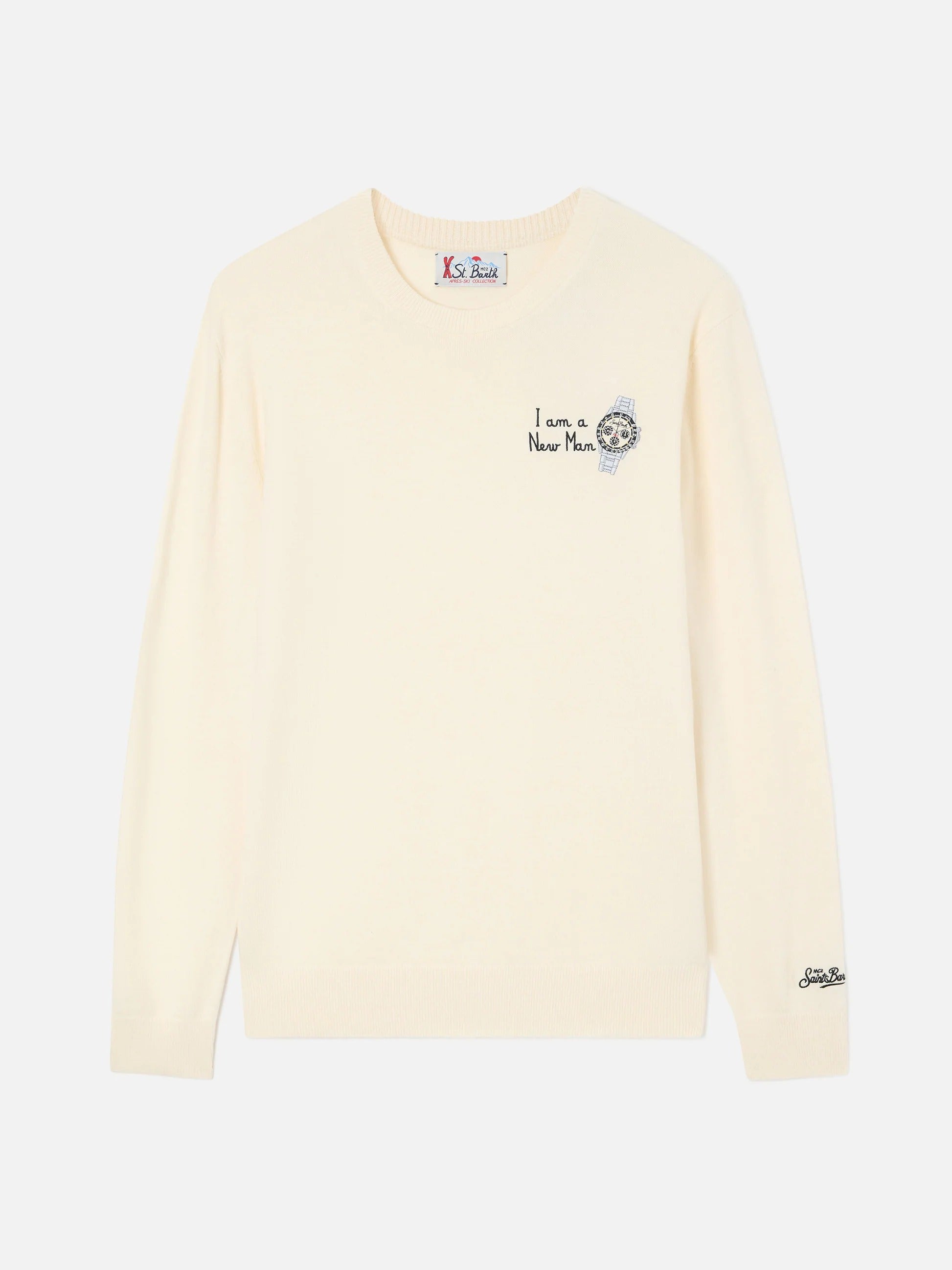 Maglia girocollo Heron Light grigia in misto lana e cashmere con ricamo I Am A New Man HER0024 00177M MC2 SAINT BARTH 