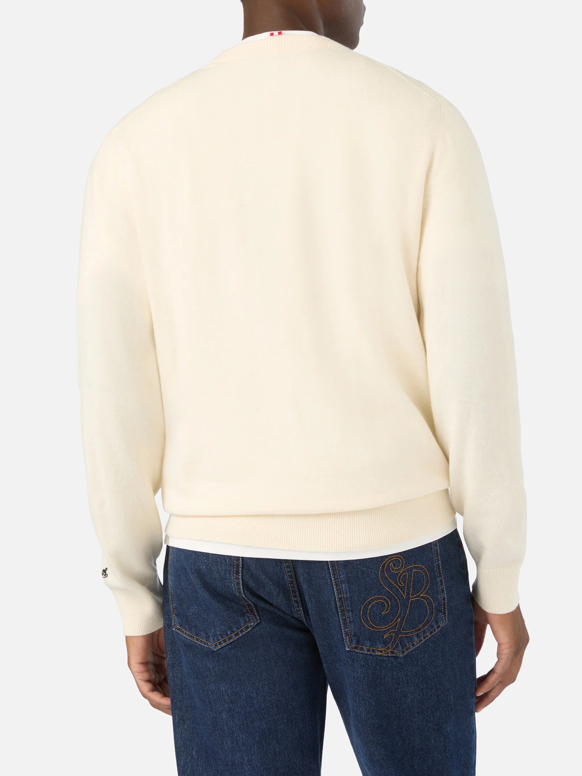 Maglia girocollo Heron Light grigia in misto lana e cashmere con ricamo I Am A New Man HER0024 00177M MC2 SAINT BARTH 