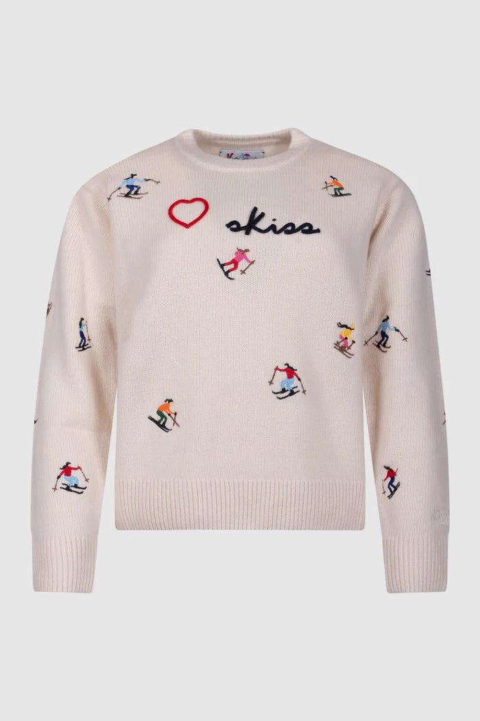 MC2 Saint Barth Maglia Kyla Donna Panna con Ricami Sciatori e Scritta Love Skiss KYLA002 00233M MC2 SAINT BARTH 