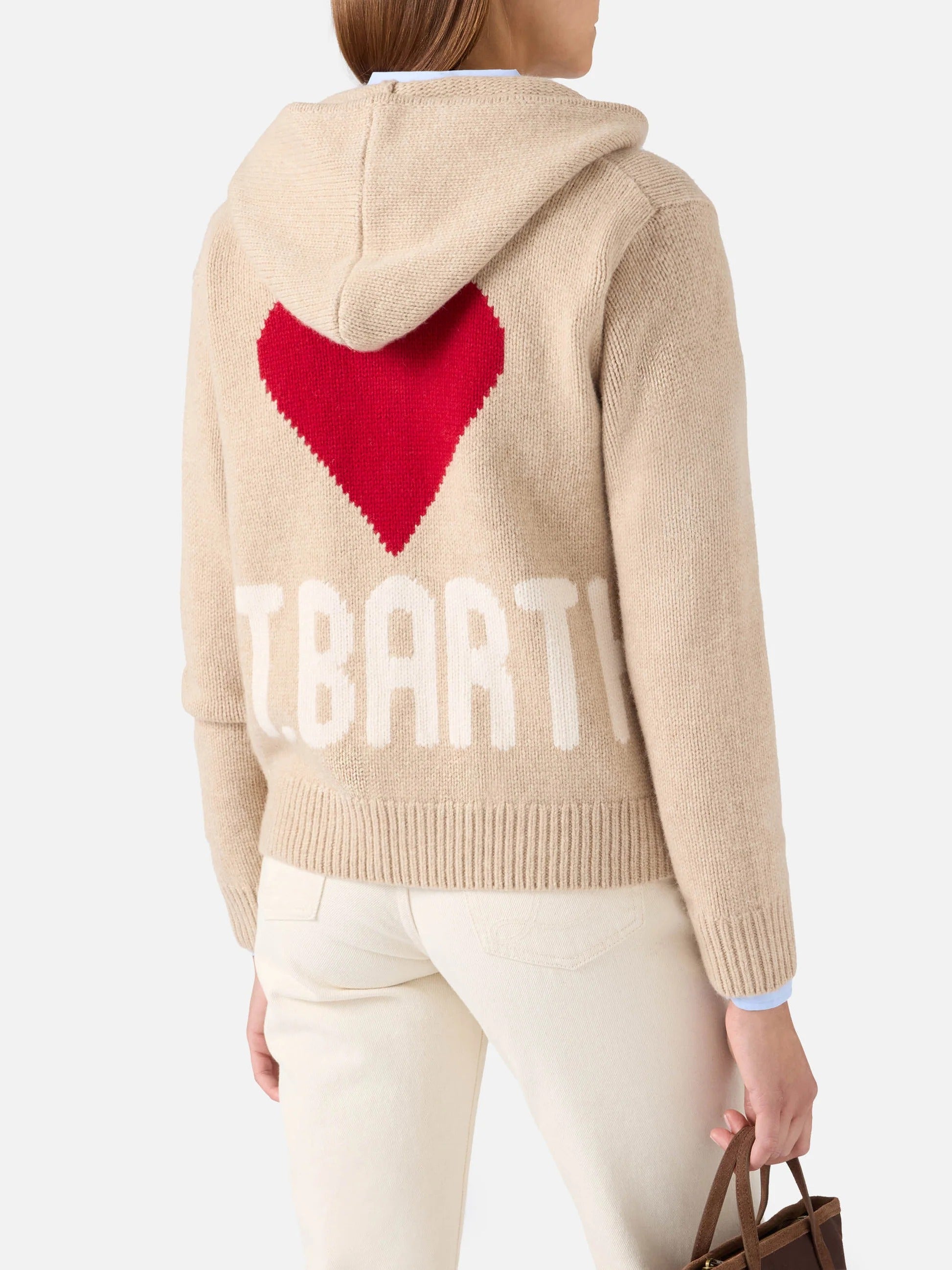 Felpa con cappuccio Kyla beige in maglia di lana con intarsio St. Barth KYLA005 00251M MC2 SAINT BARTH 