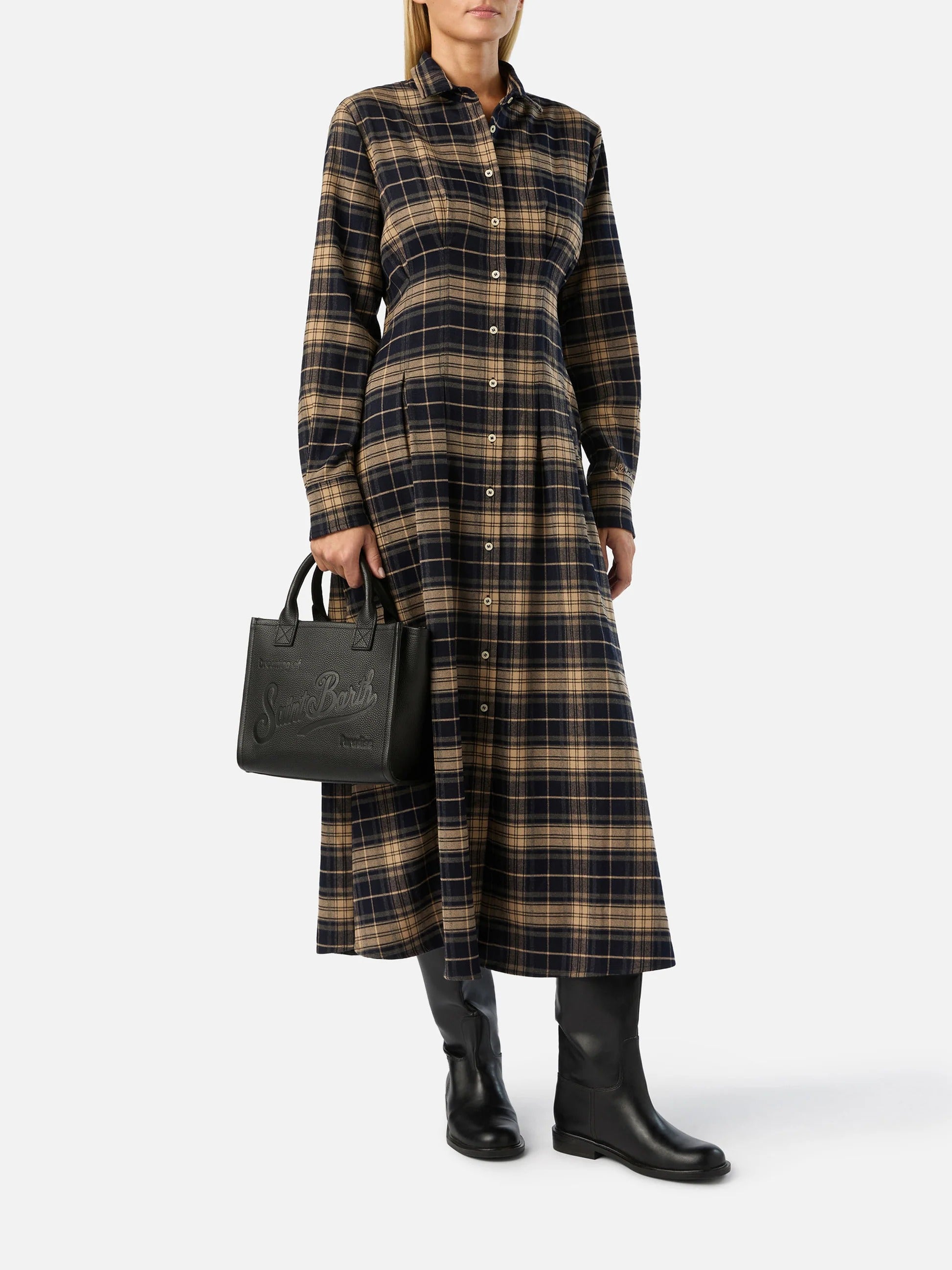 Chemisier lungo Alys in flanella con motivo tartan LSY0001 04103M MC2 SAINT BARTH 