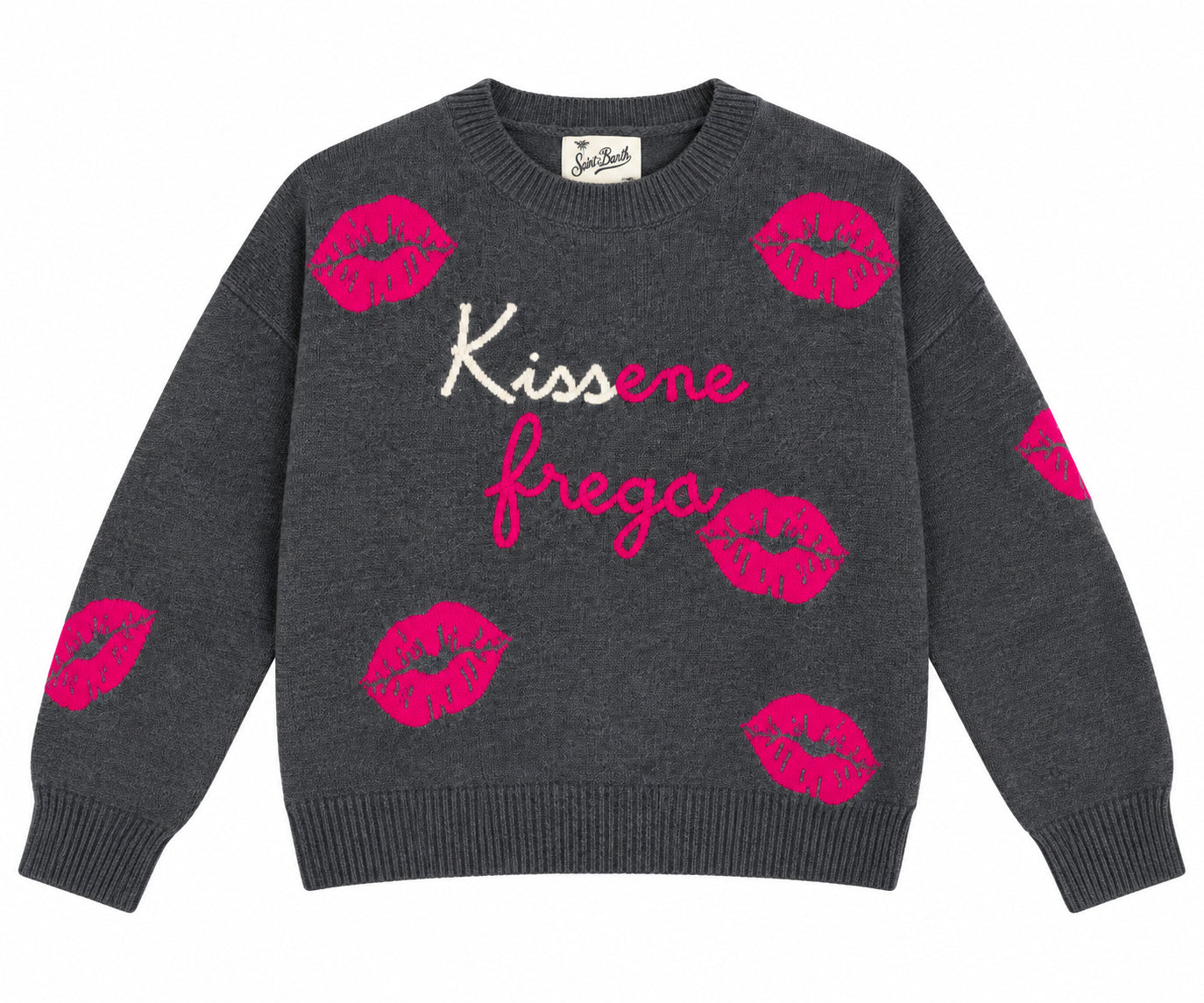Maglione Louise Cashmeregrigio con scritta kissene frega LUOI010 04491M MC2 SAINT BARTH 