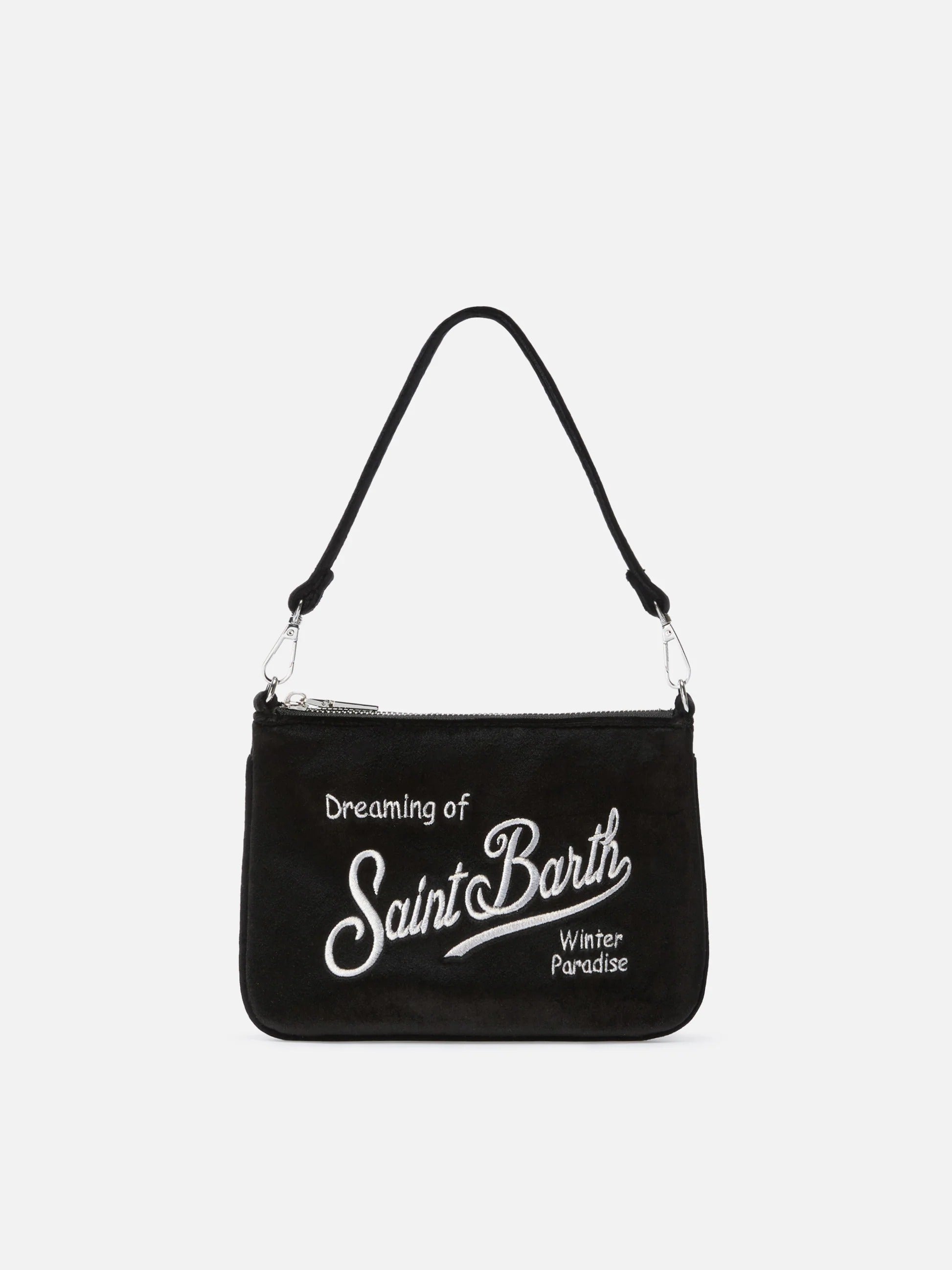 Borsa a spalla Mini Parisienne nera in velluto con ricamo logo PARM005 00474M MC2 SAINT BARTH 