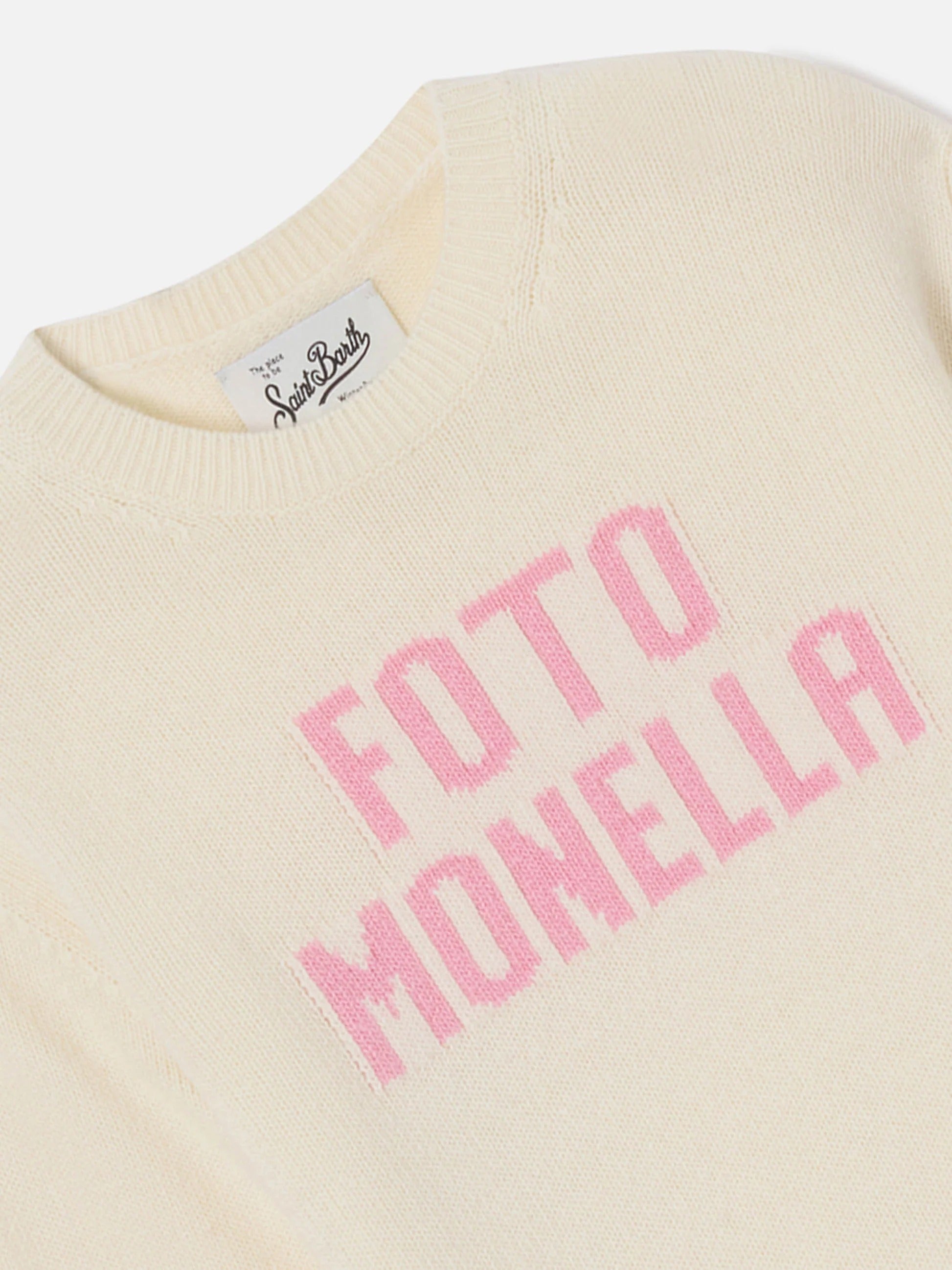 Maglia girocollo Princess panna con intarsio Foto Monella PRC0001 02483M MC2 SAINT BARTH 