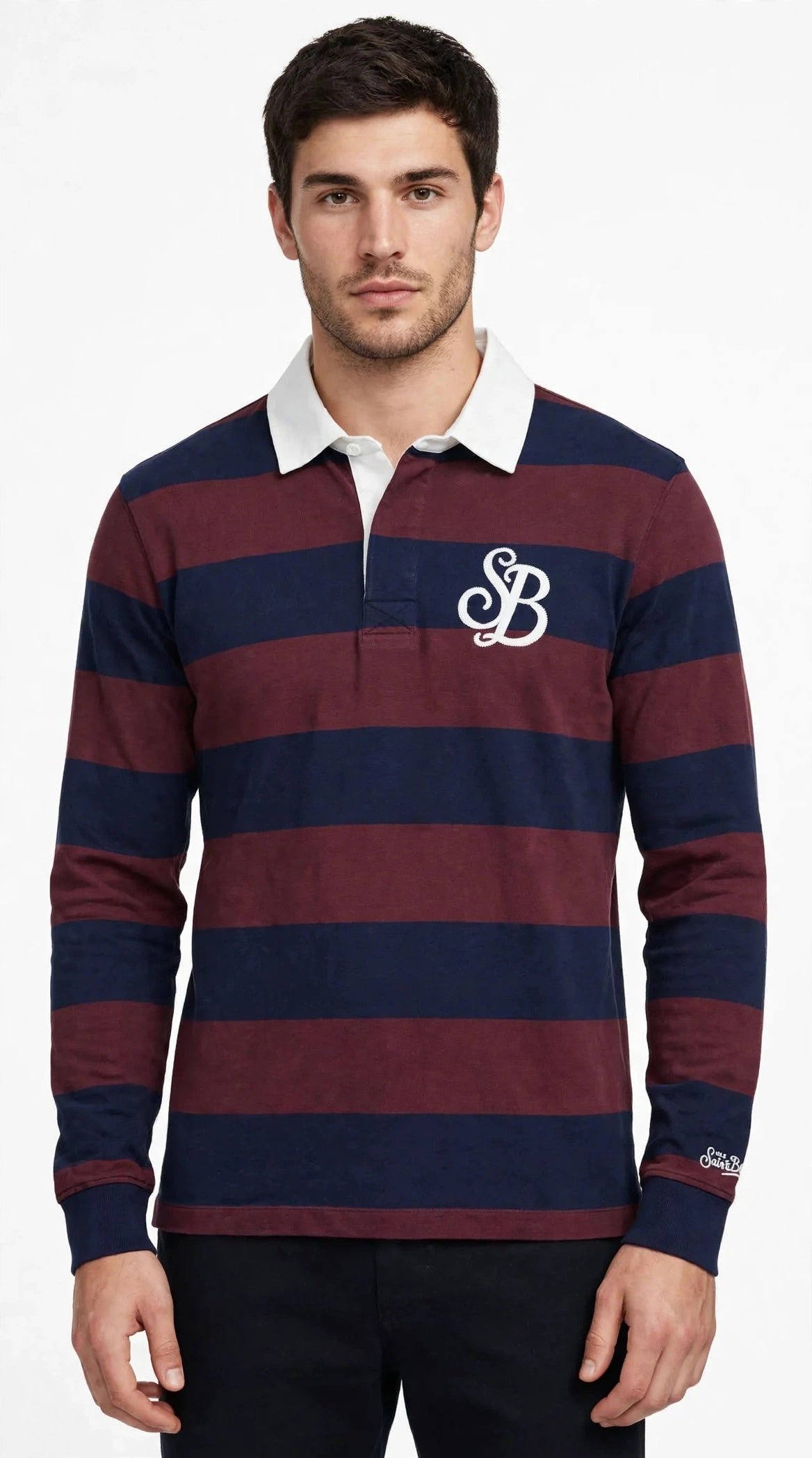 Polo da rugby a righe in cotone stile quarterback QRT0001 01216M MC2 SAINT BARTH 