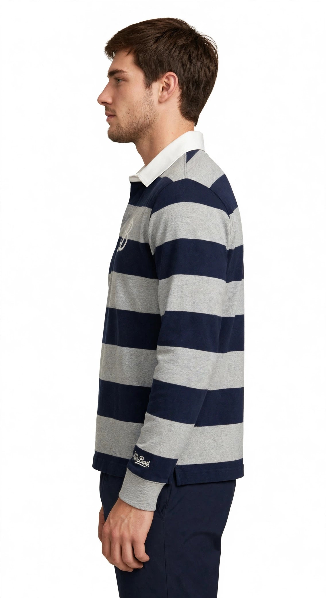 Polo da rugby a righe in cotone stile quarterback QRT0001 02876M MC2 SAINT BARTH 
