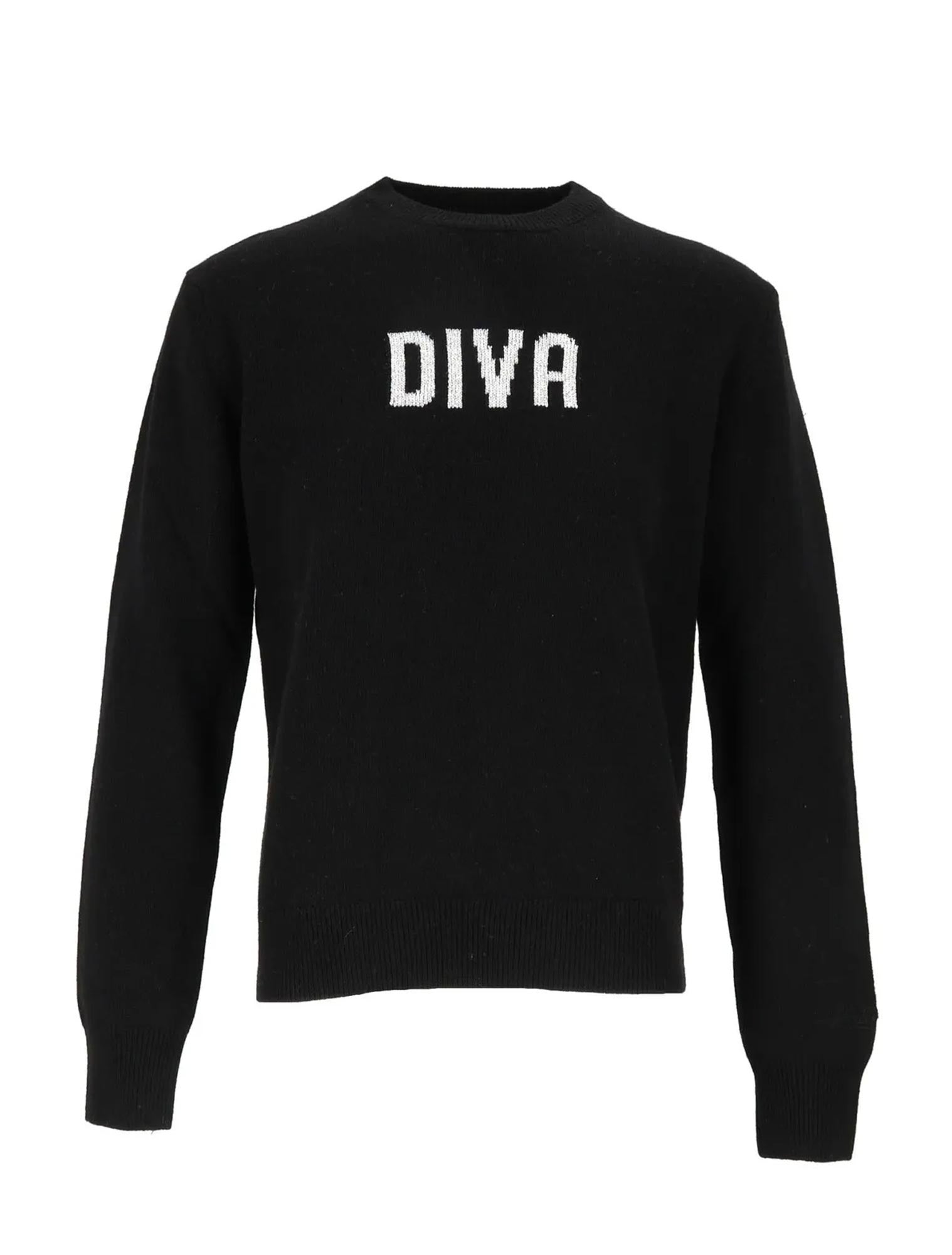 Maglione New Queen Nero con scritta Diva QUE0010 00646M MC2 SAINT BARTH 