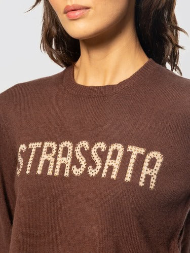 Maglione Girocollo Strassata con Strass Marrone QUE0010 04342M MC2 SAINT BARTH 