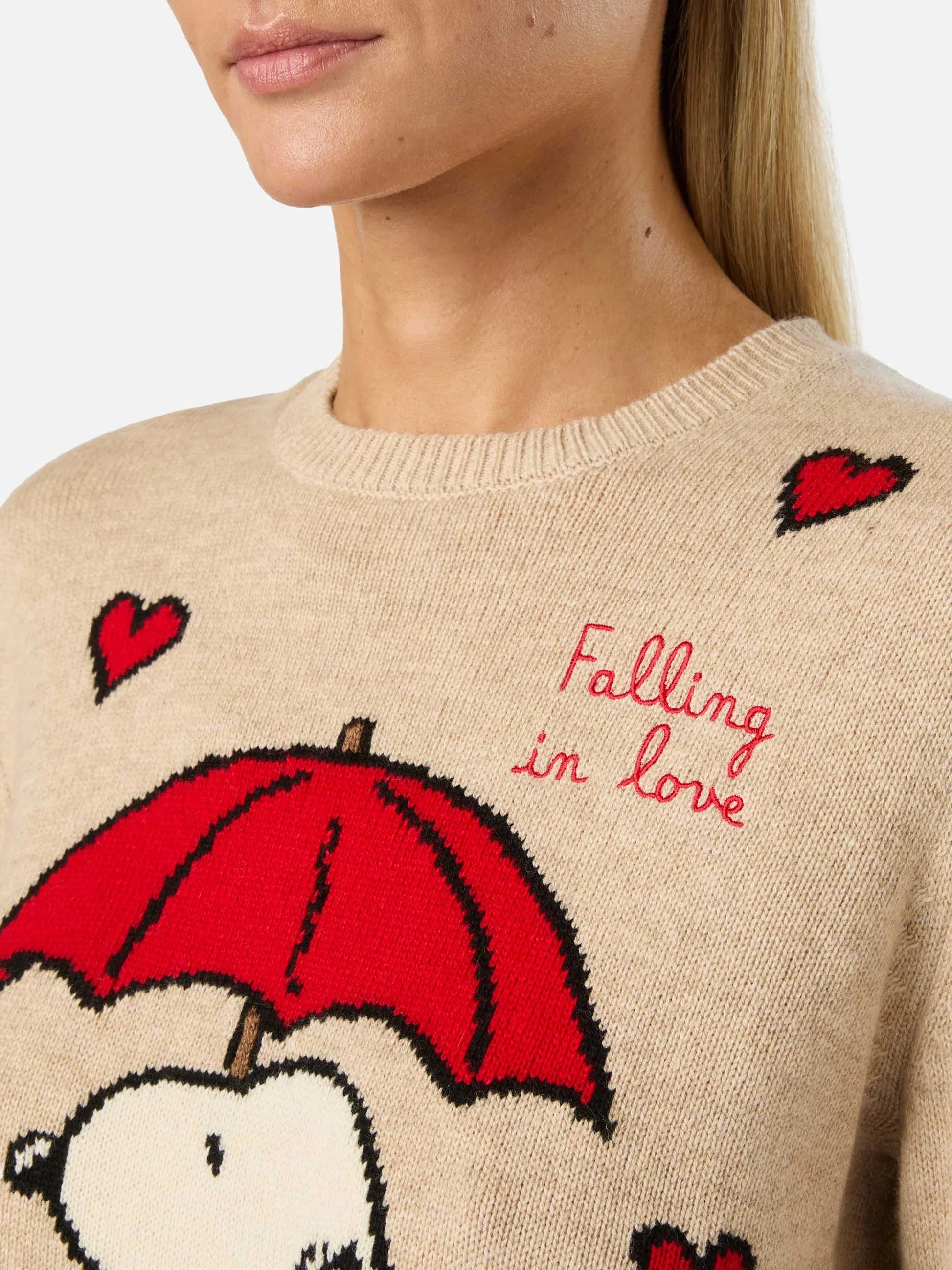 Maglia girocollo New Queen beige con intarsio Snoopy | Special edition QUE0014 00331M MC2 SAINT BARTH 