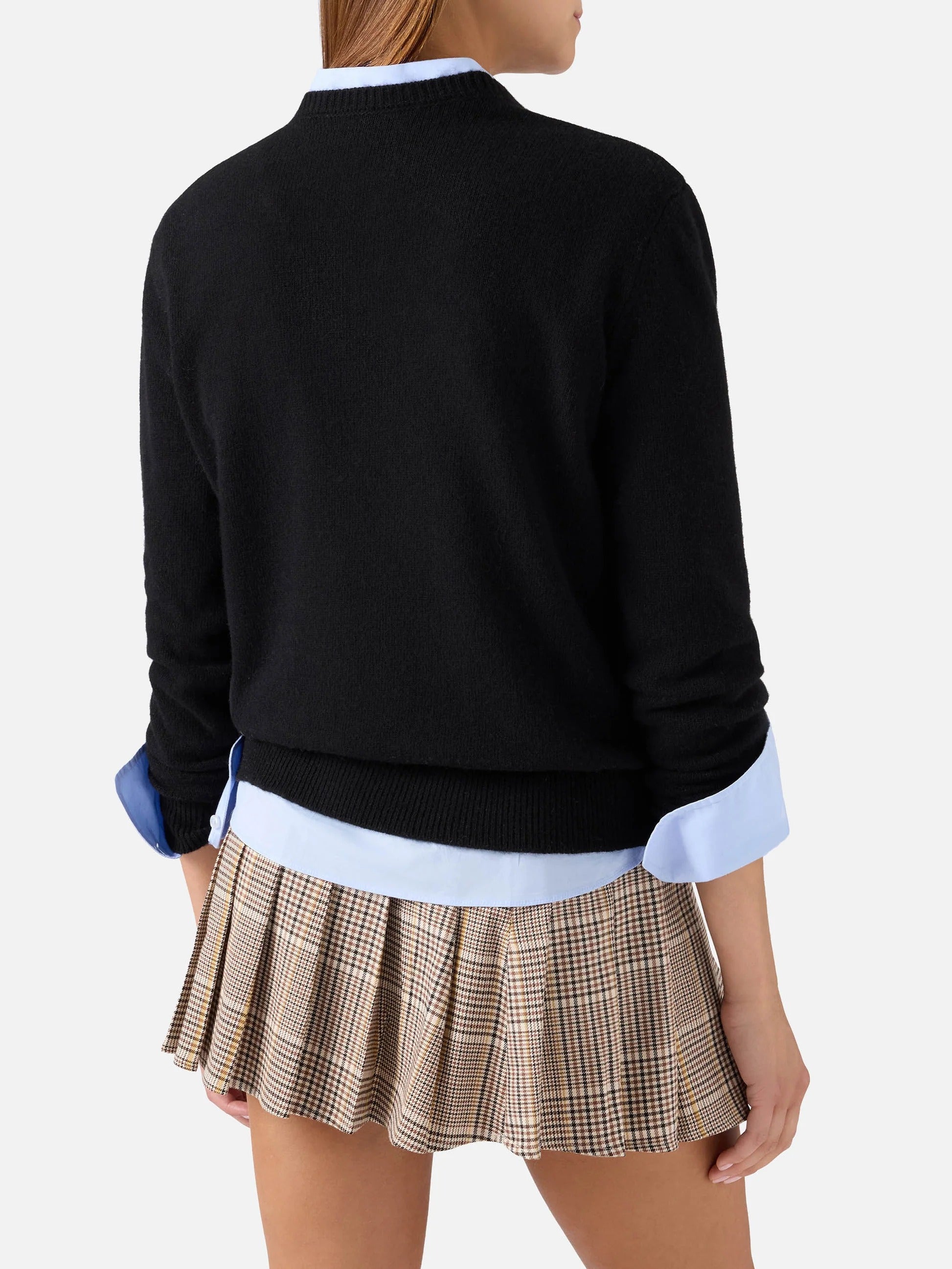 Maglia girocollo New Queen nera in misto lana e cashmere con ricamo O La Borsa O La Vita QUE0032 00625M MC2 SAINT BARTH 