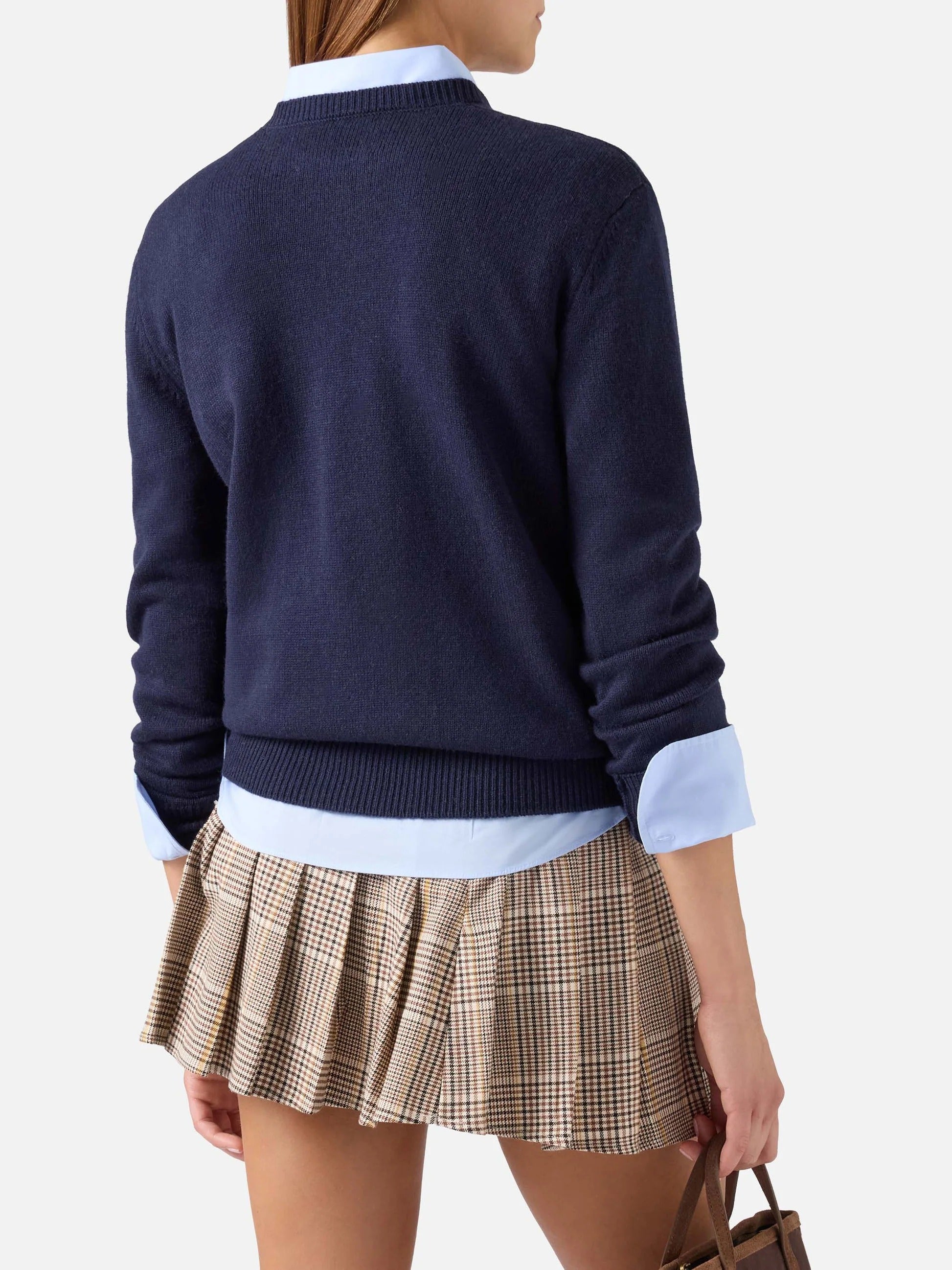 Maglia girocollo New Queen blu navy in misto lana e cashmere con ricamo Non Mi Fido QUE0032 04176M MC2 SAINT BARTH 