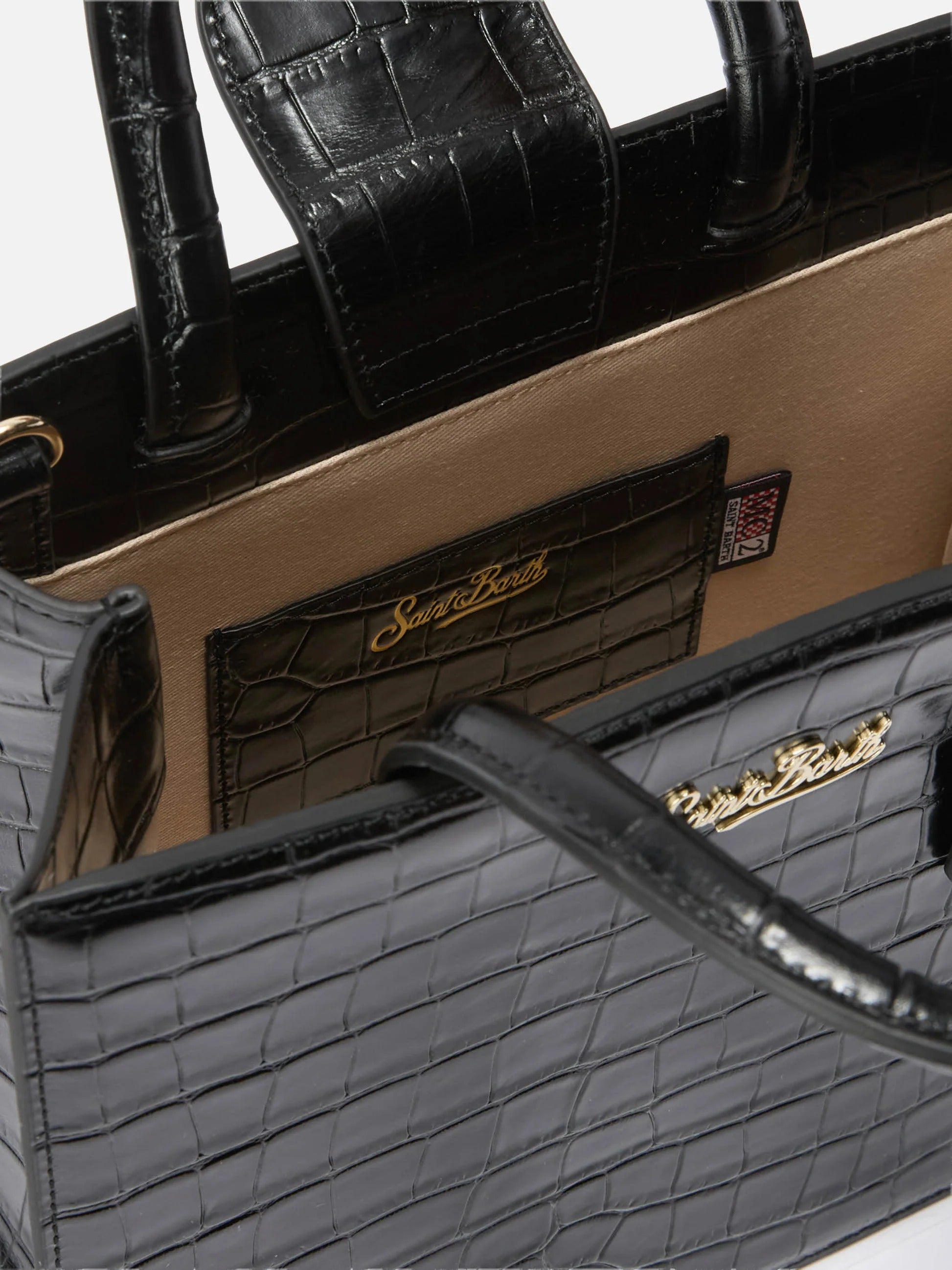 Borsa Medium Shop nera in pelle stampa cocco con placca logo in metallo SHBM0001 00721M MC2 SAINT BARTH 