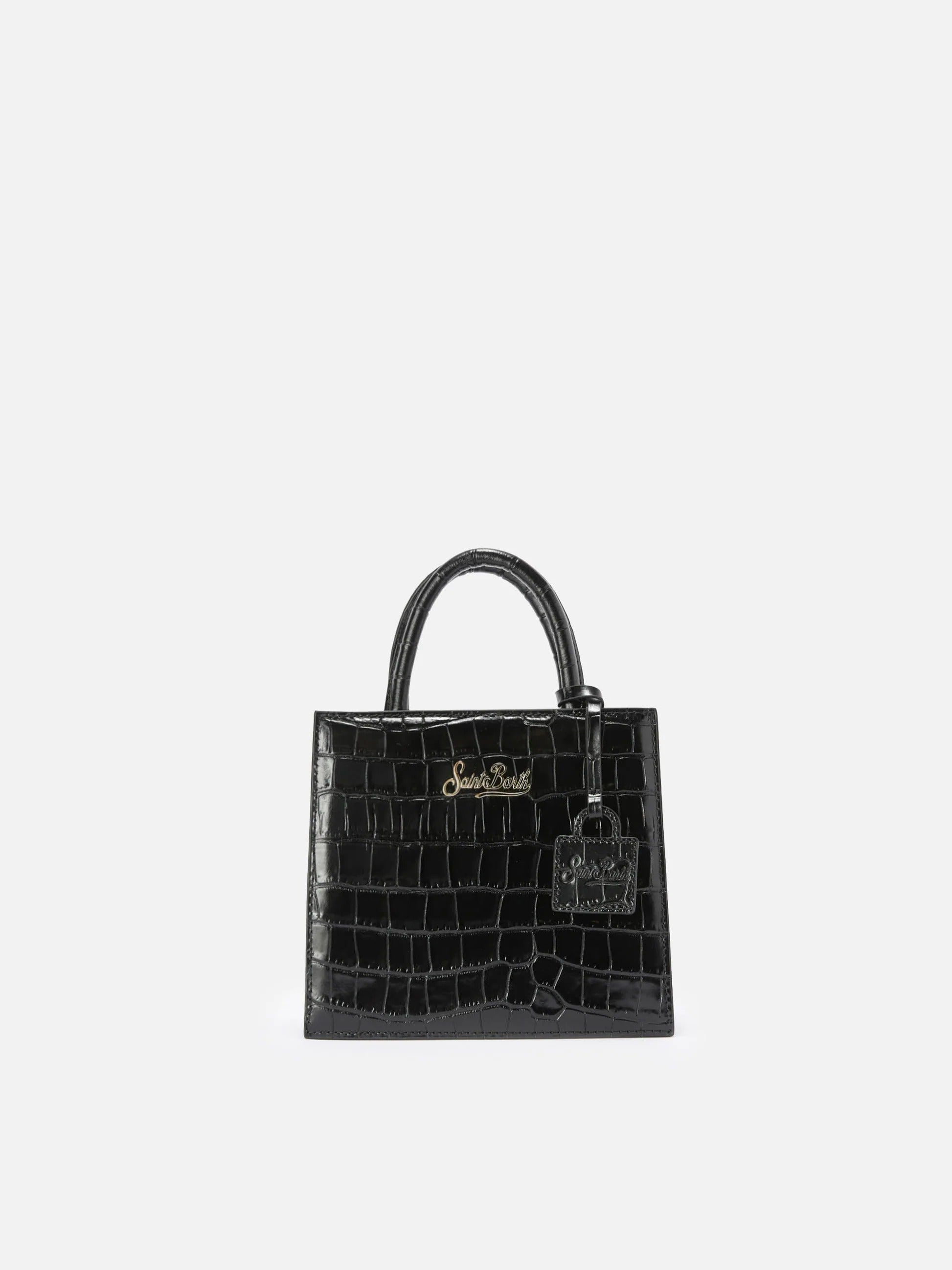 Borsa Mini Shop nera in pelle stampa cocco SHBM0002 00721M MC2 SAINT BARTH 