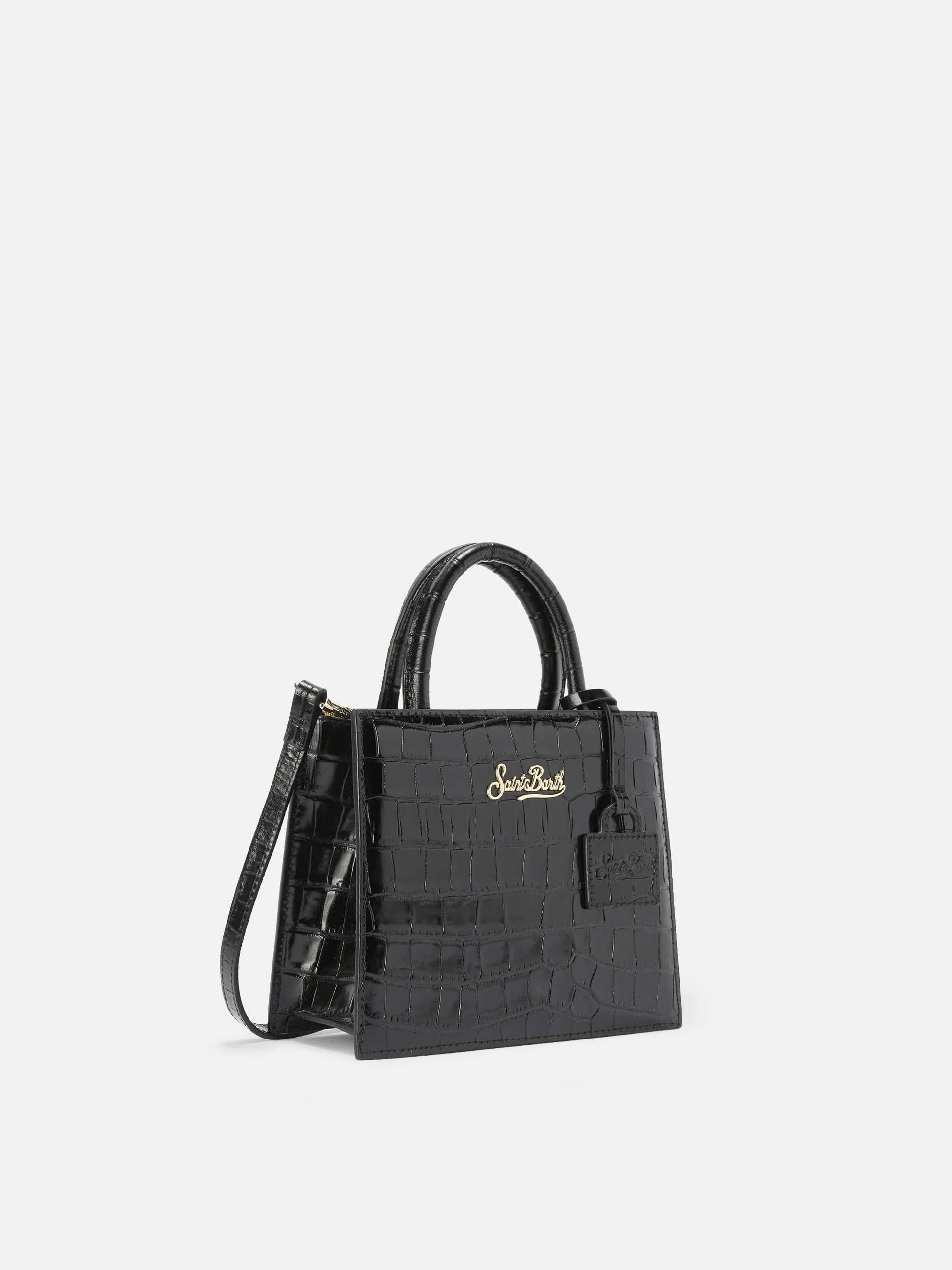Borsa Mini Shop nera in pelle stampa cocco SHBM0002 00721M MC2 SAINT BARTH 