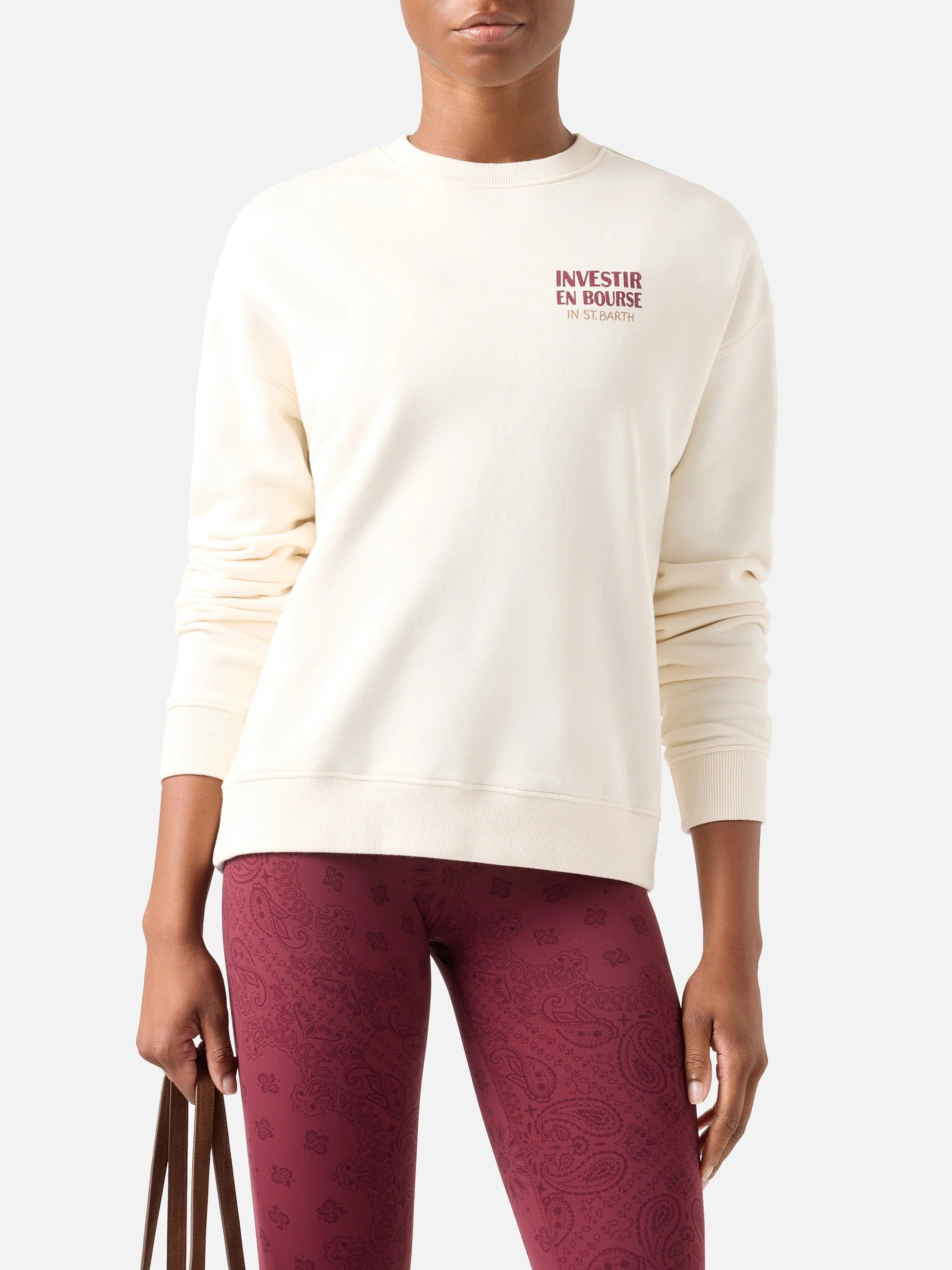 Felpa Stardust off white con stampa Investir En Bourse STDW001 01353M MC2 SAINT BARTH 