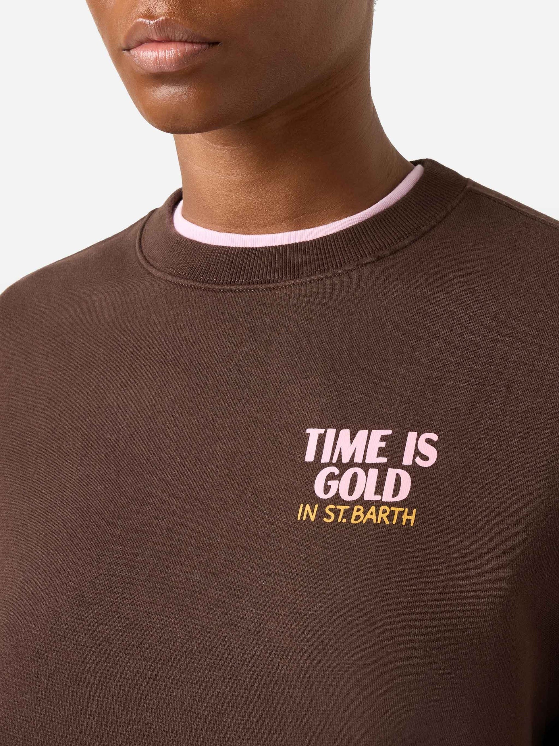 Felpa Stardust marrone con stampa Time Is Gold STDW001 03906M MC2 SAINT BARTH 