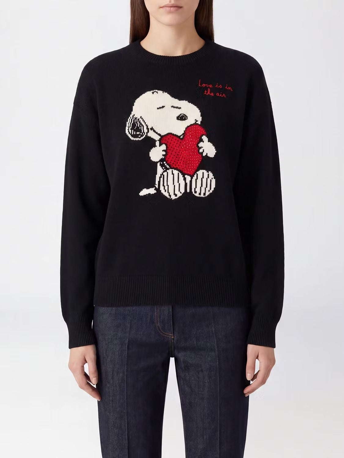 Maglia girocollo MC2 SAINT BARTH in misto lana e cashmere con stampa grafica Snoopy love heart 00 strass TESS001 03930M MC2 SAINT BARTH 