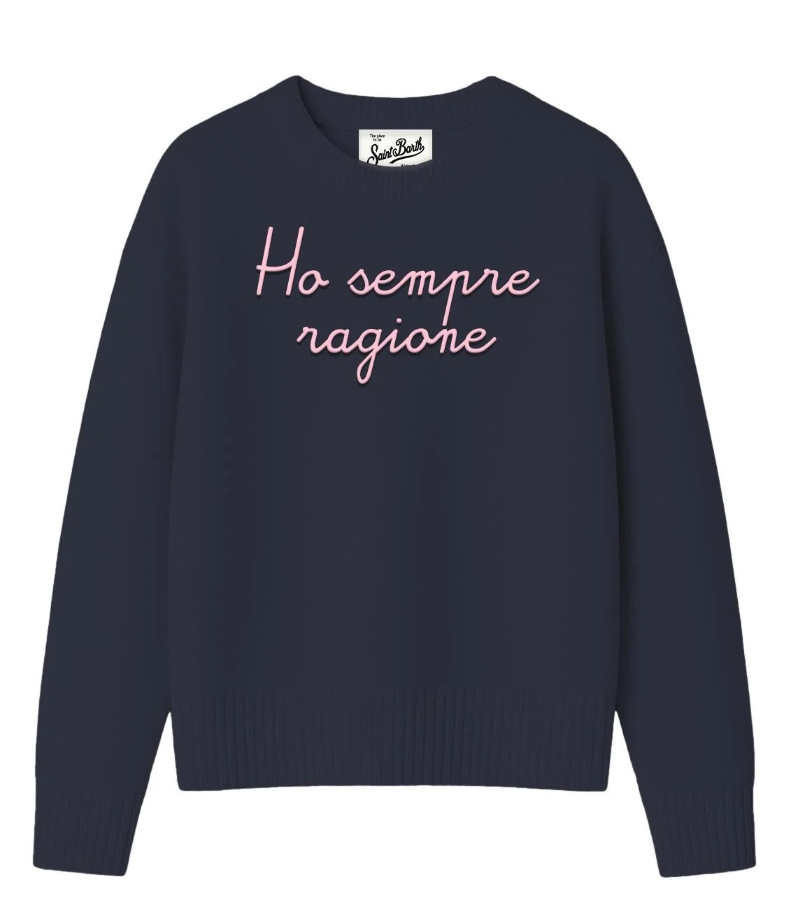 Maglia girocollo MC2 SAINT BARTH in misto lana e cashmere con scritta Ho Sempre Ragione 61 Emb TESS001 04228M MC2 SAINT BARTH 