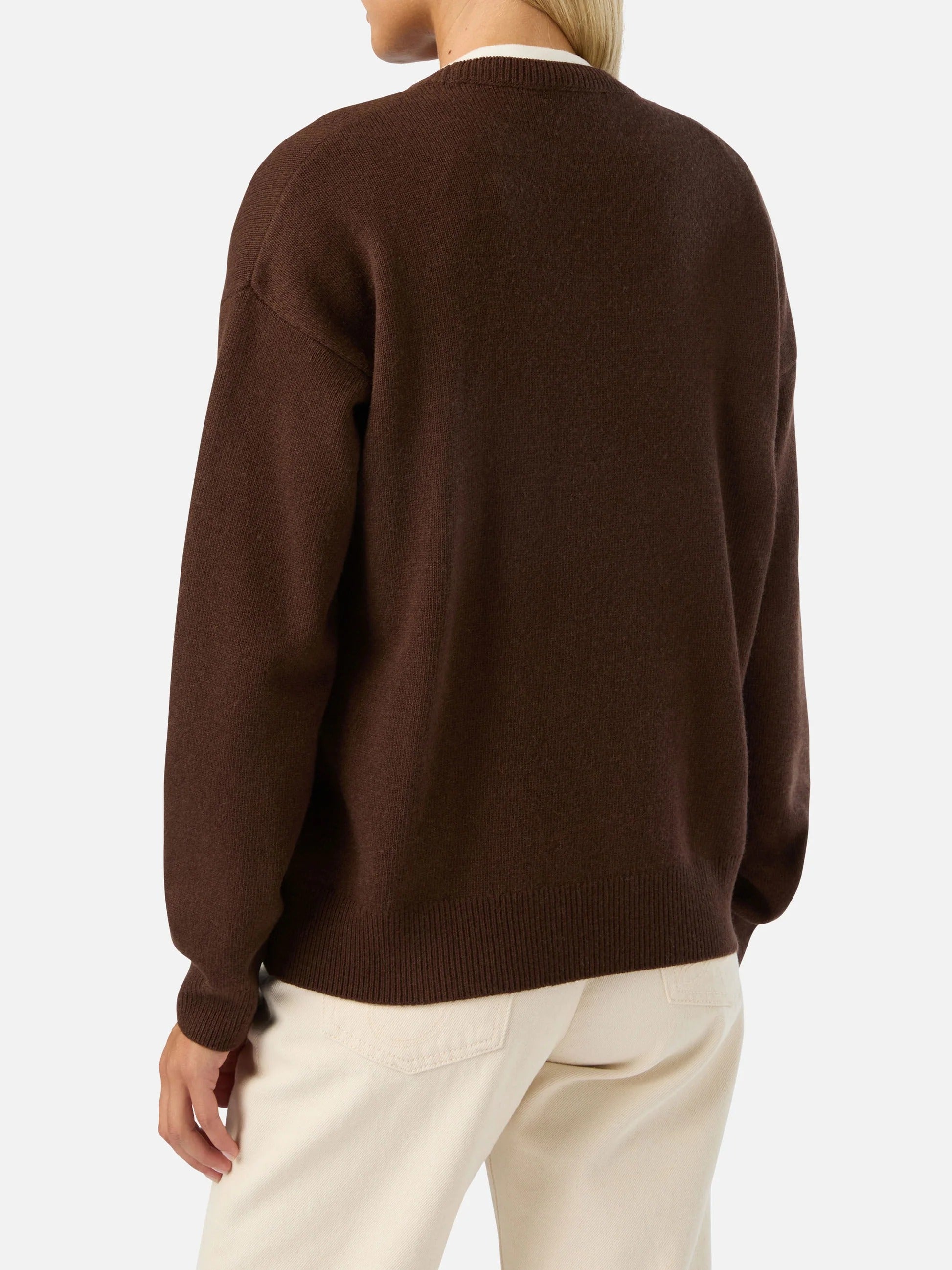 Maglia girocollo Tessa marrone in misto lana e cashmere con ricamo Non Vivo Senza Te TESS001 04230M MC2 SAINT BARTH 