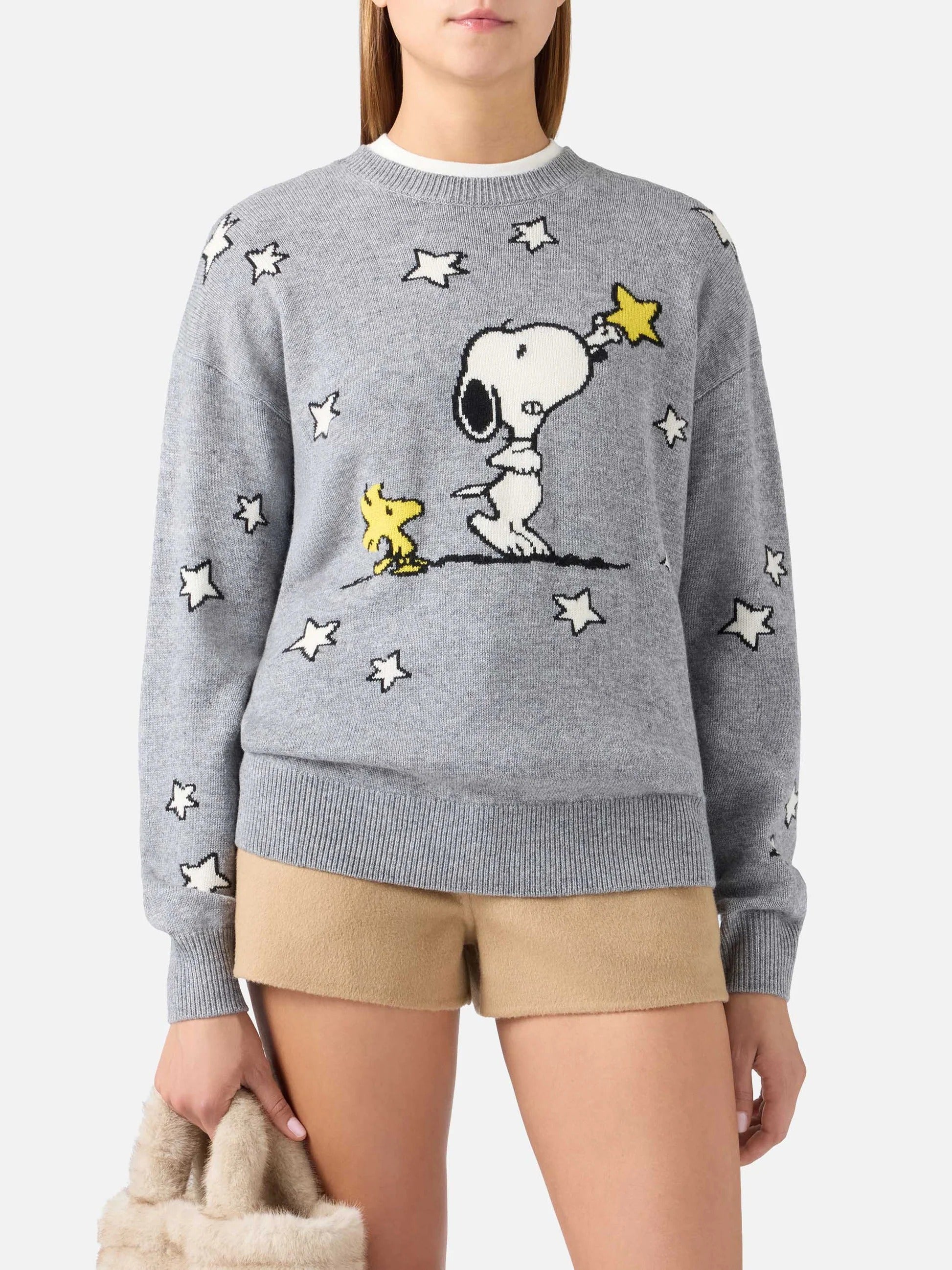 Maglia girocollo Tessa grigia in misto lana e cashmere con intarsio Snoopy | Special edition TESS004 00332M MC2 SAINT BARTH 