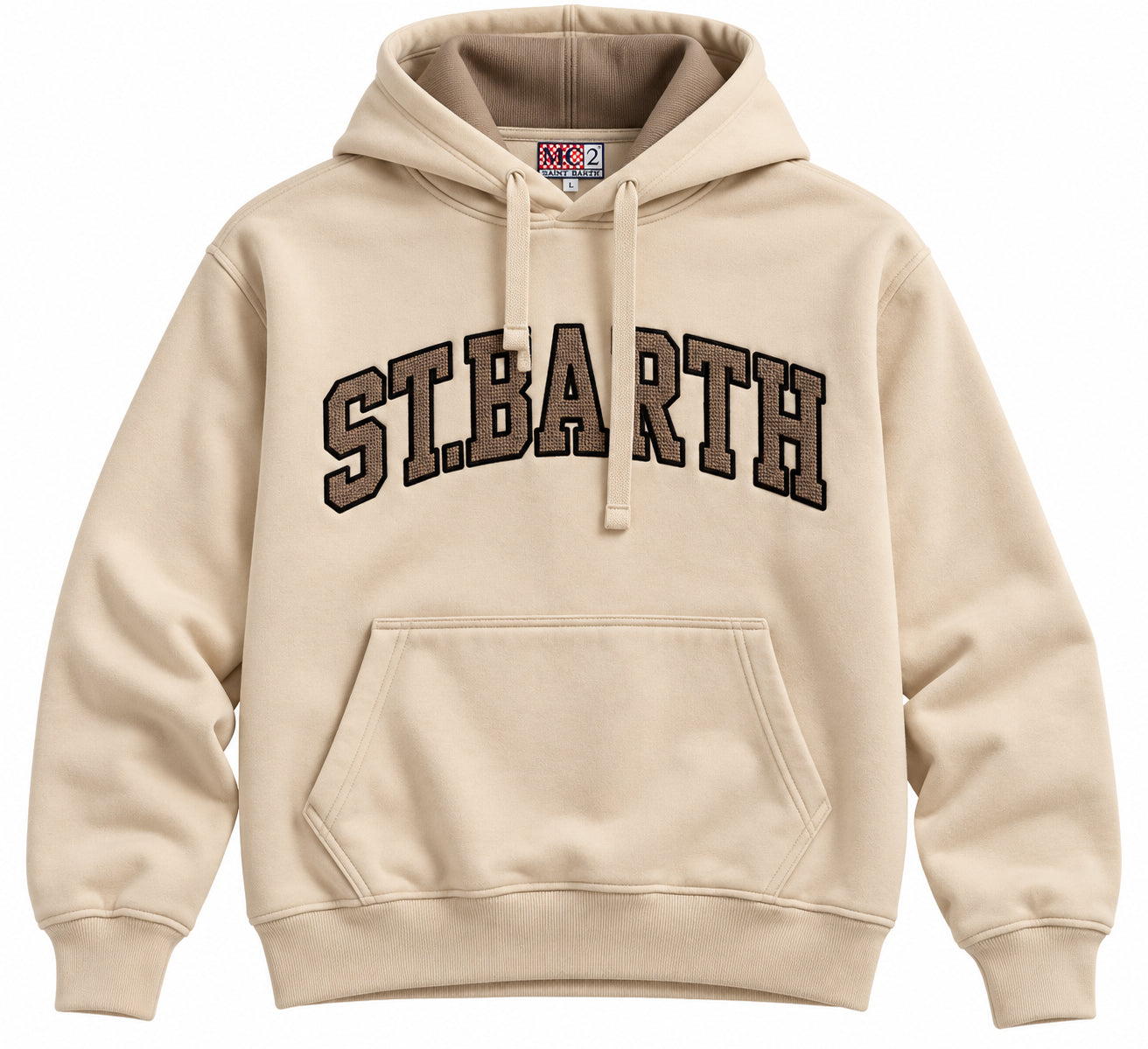 Felpa con cappuccio Tribeca beige navy con patch logo TRI0001 01223M MC2 SAINT BARTH 
