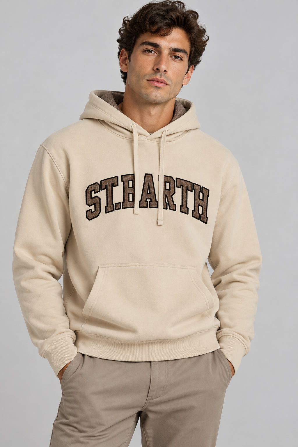 Felpa con cappuccio Tribeca beige navy con patch logo TRI0001 01223M MC2 SAINT BARTH 