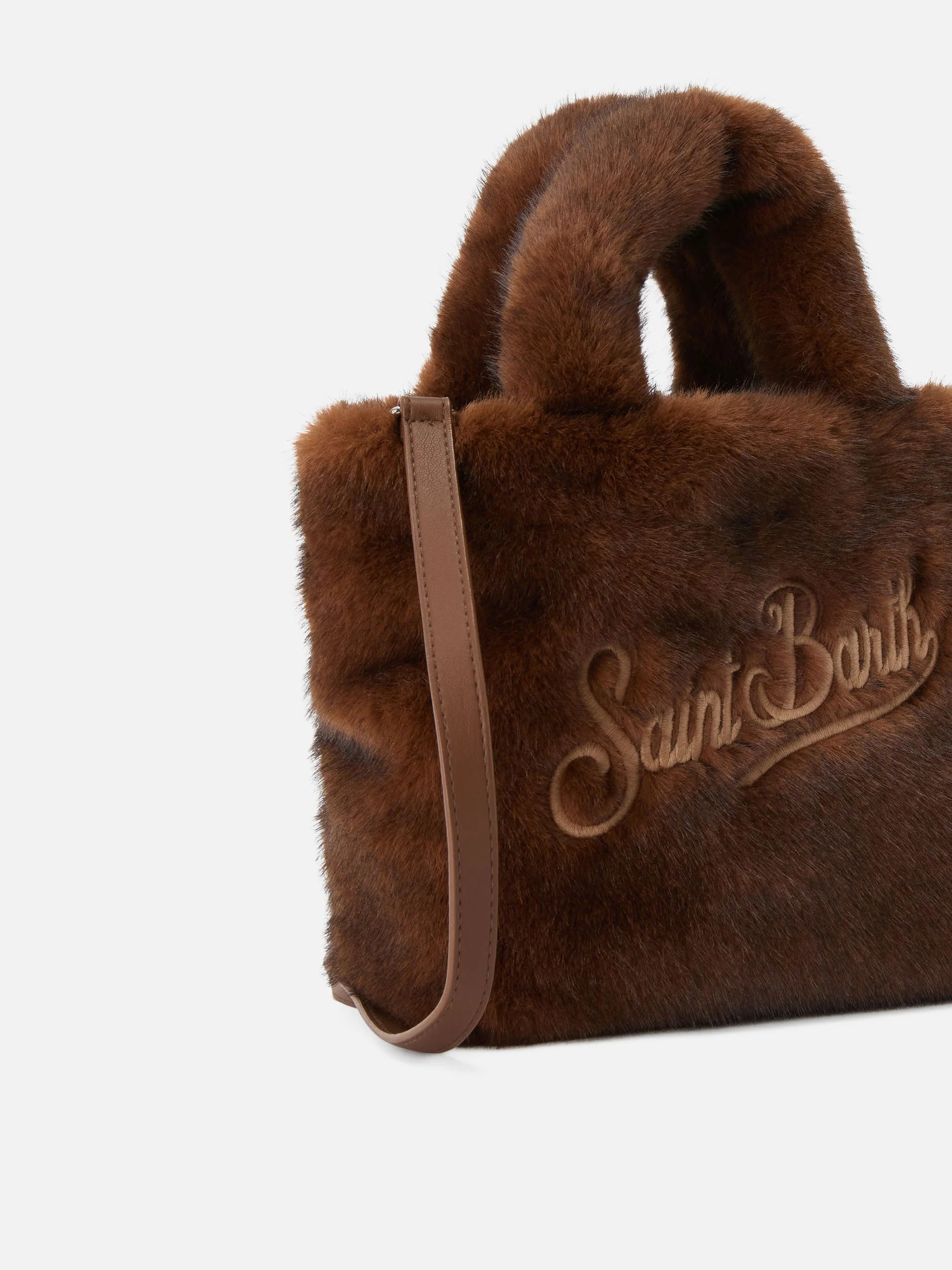 Borsa Mini Vanity Soft marrone in effetto pelliccia con ricamo logo VAMI021 00217M MC2 SAINT BARTH 