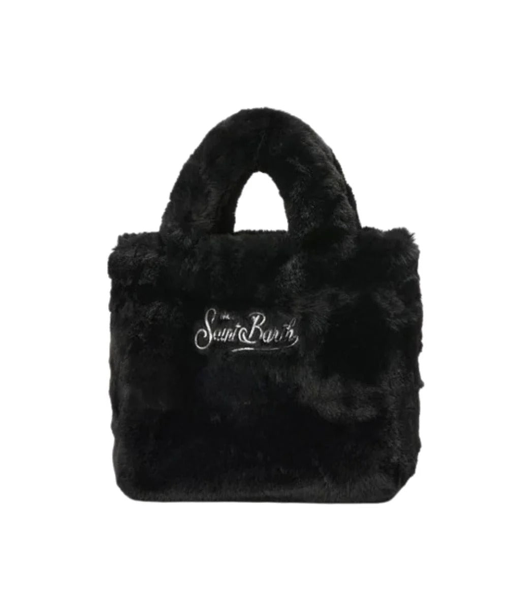 Borsa Mini Vanity Soft nera in effetto pelliccia con ricamo logo VAMI021 01976M MC2 SAINT BARTH 