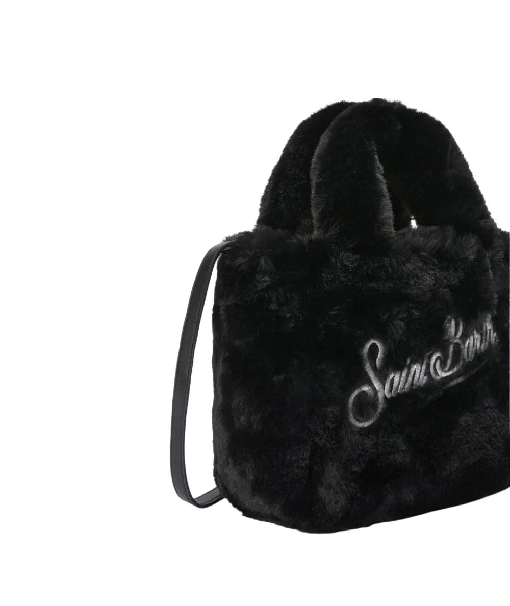 Borsa Mini Vanity Soft nera in effetto pelliccia con ricamo logo VAMI021 01976M MC2 SAINT BARTH 