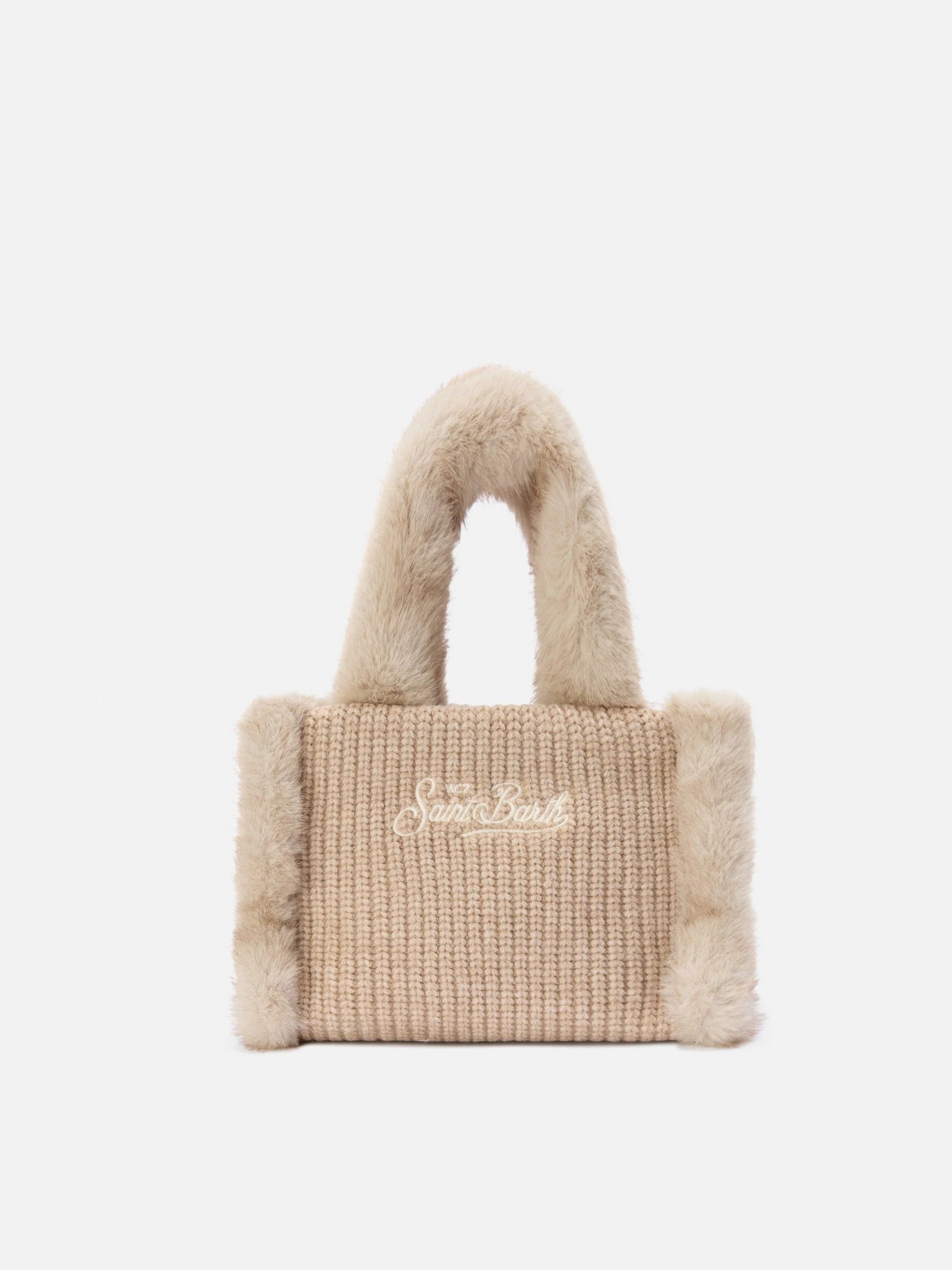 Borsa Mini Vanity beige effetto montone a costine con manici effetto pelliccia VAMI022 00521M MC2 SAINT BARTH 