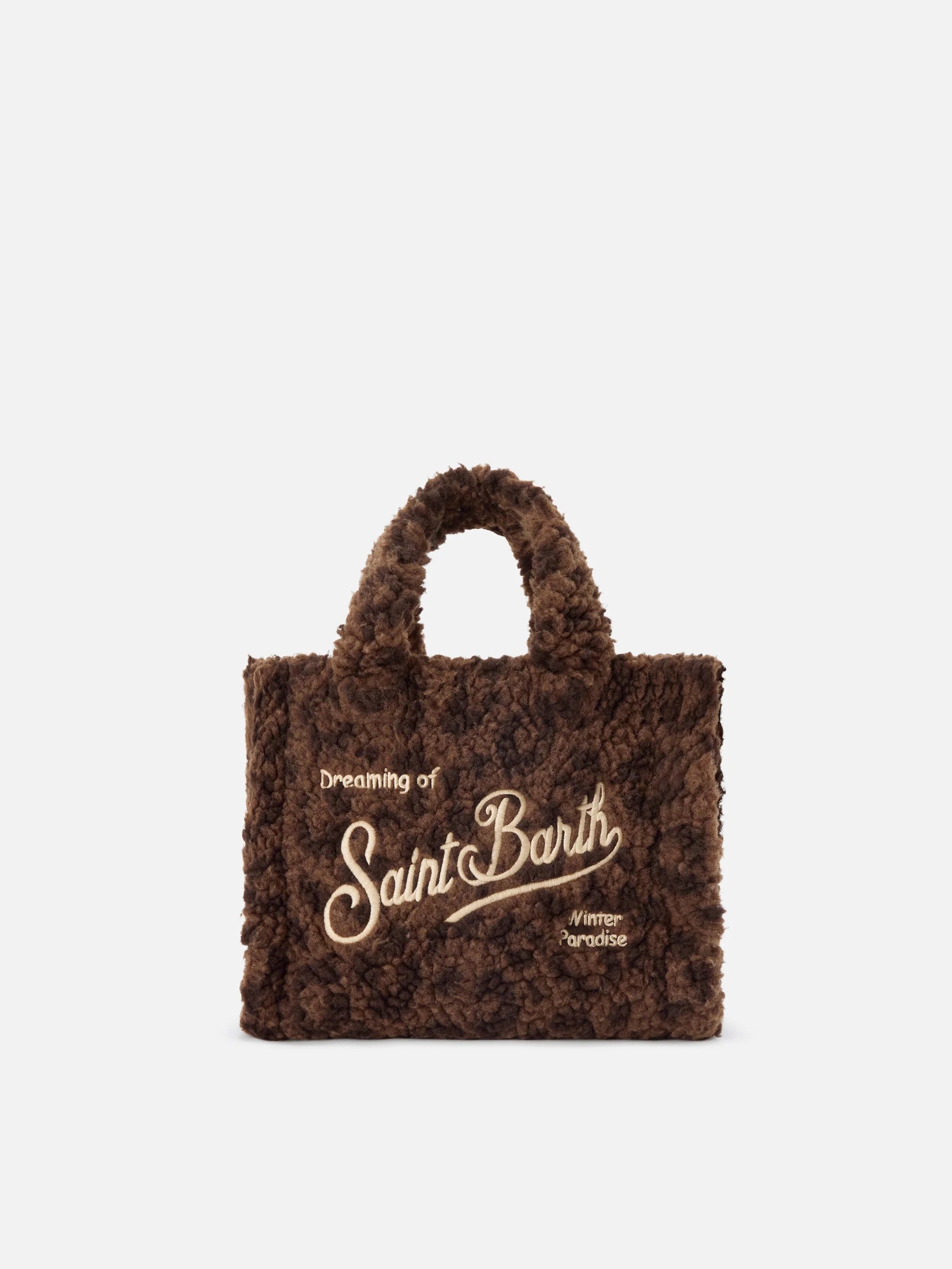 Borsa Mini Vanity marrone in tessuto teddy con stampa leopardata VAMI029 00212M MC2 SAINT BARTH 