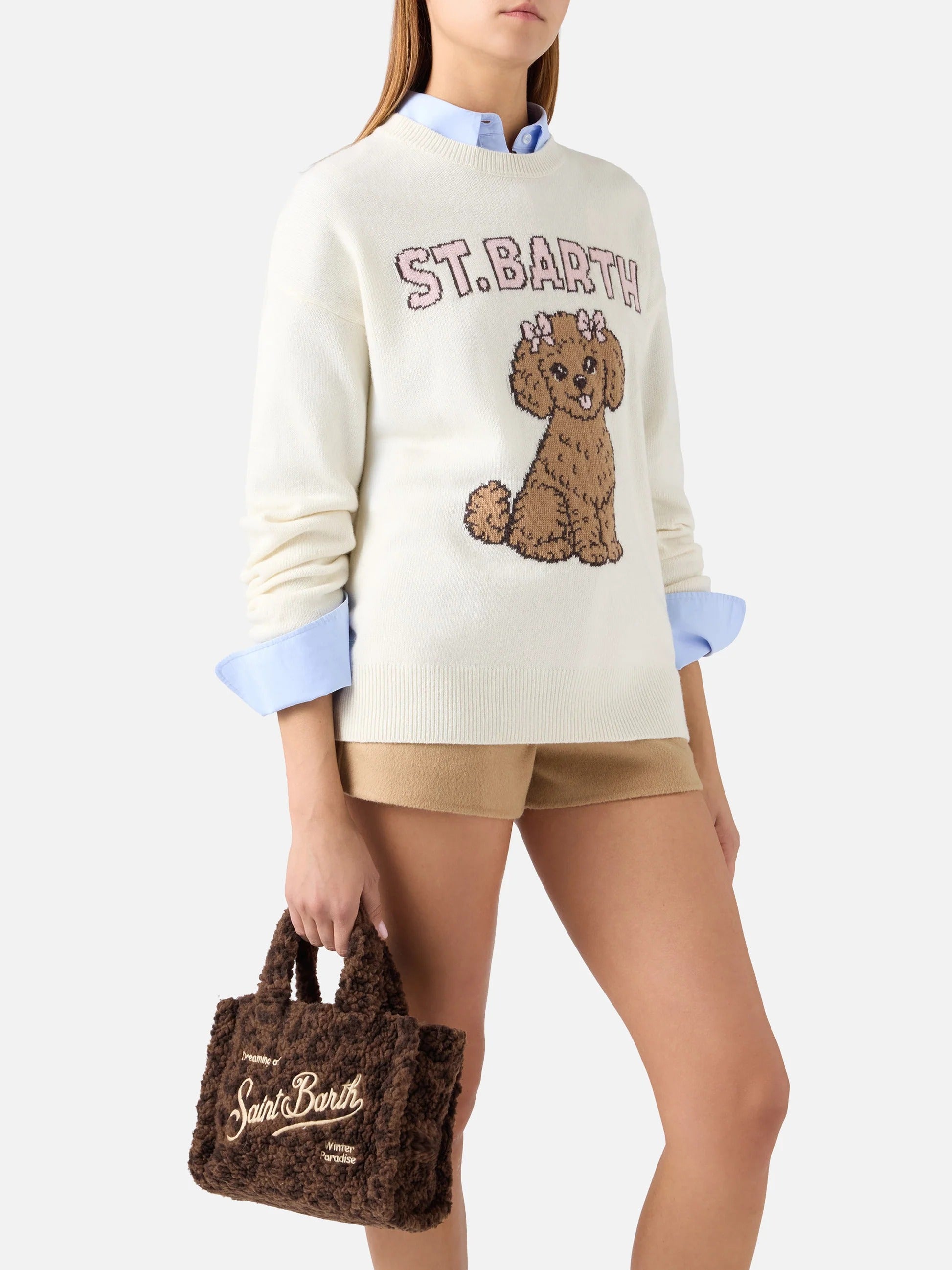 Borsa Mini Vanity marrone in tessuto teddy con stampa leopardata VAMI029 00212M MC2 SAINT BARTH 