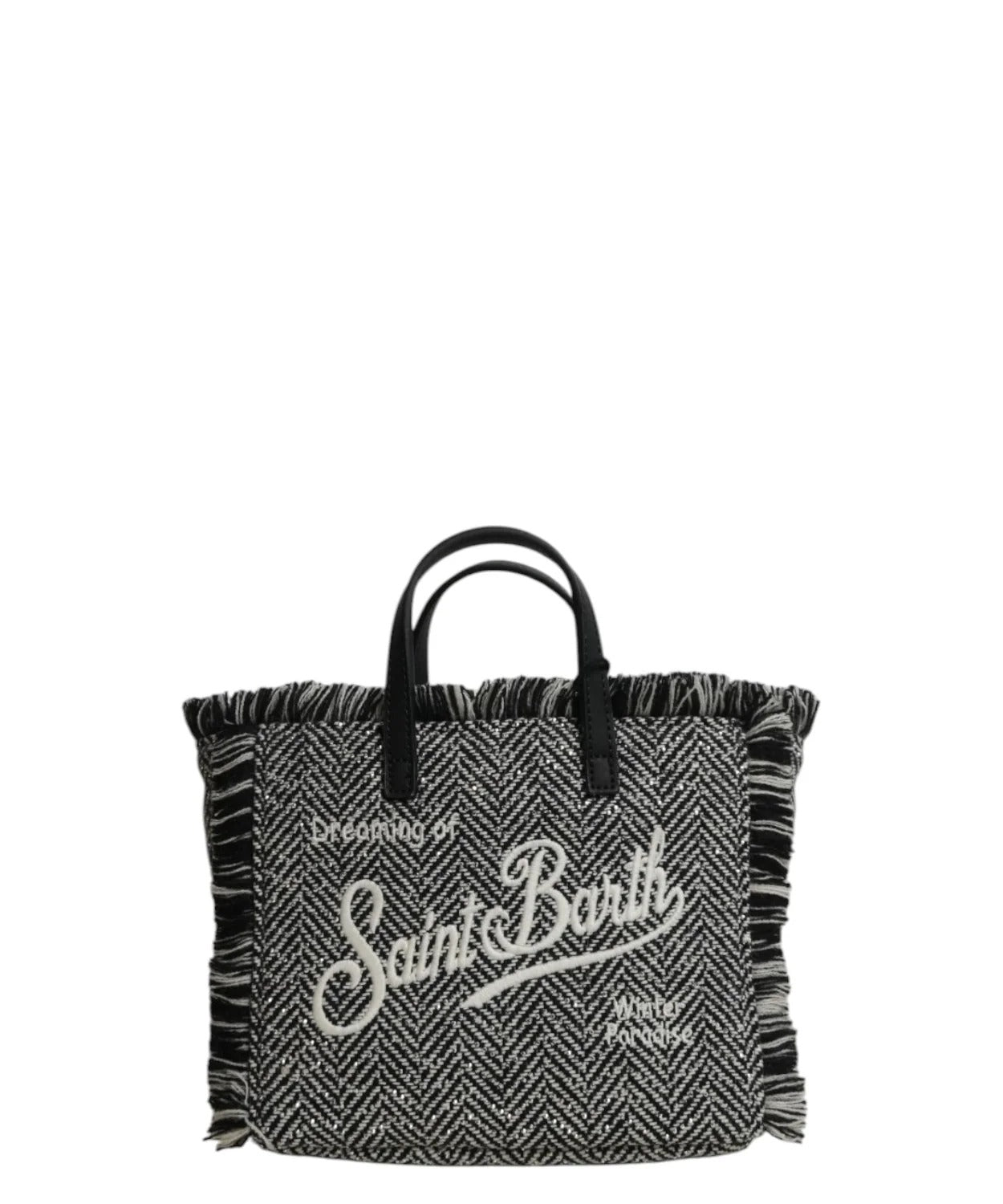 Borsa Vanity Mini Wool nera con strass motivo spina di pesce VAMI031 00472M MC2 SAINT BARTH 