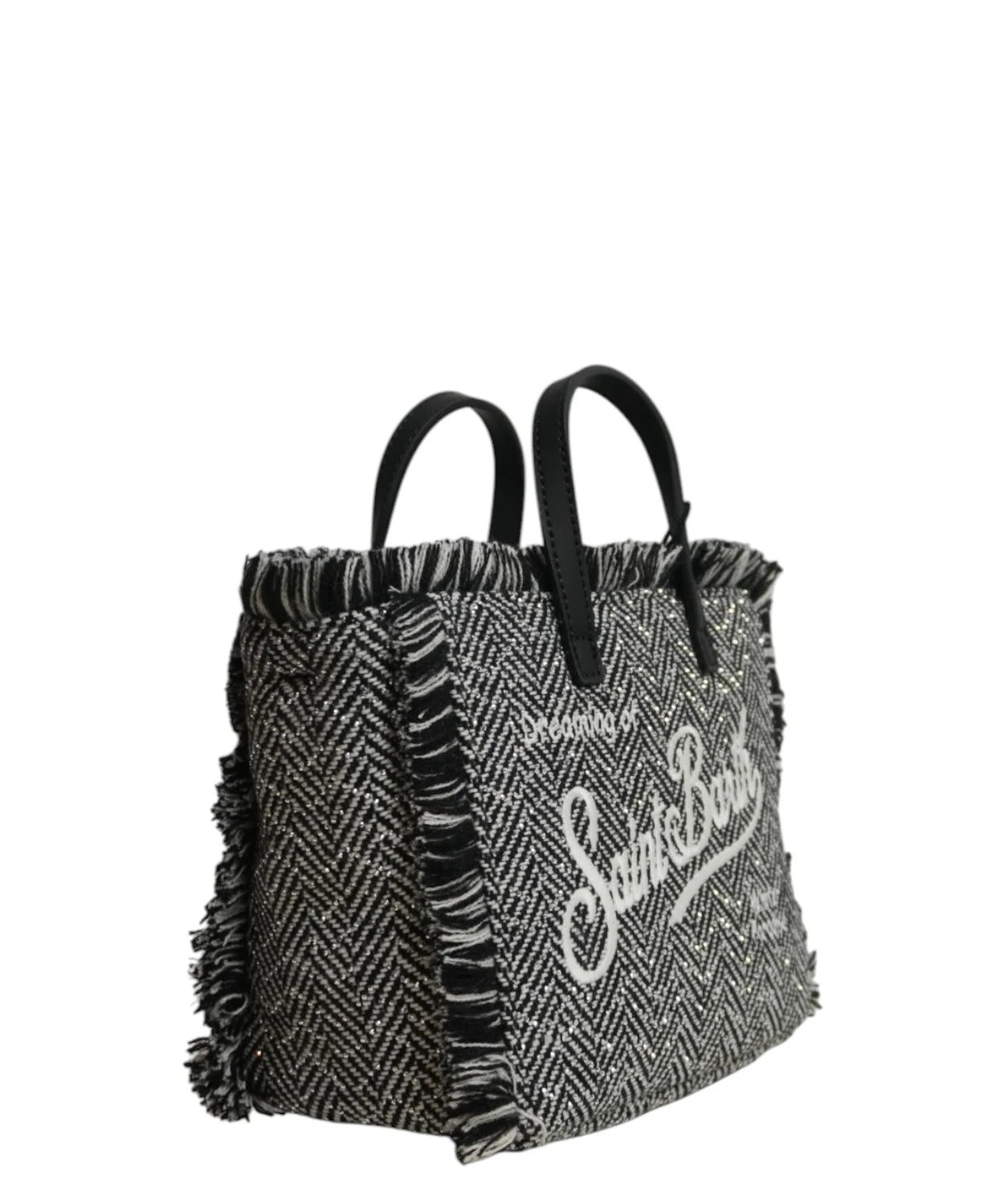 Borsa Vanity Mini Wool nera con strass motivo spina di pesce VAMI031 00472M MC2 SAINT BARTH 