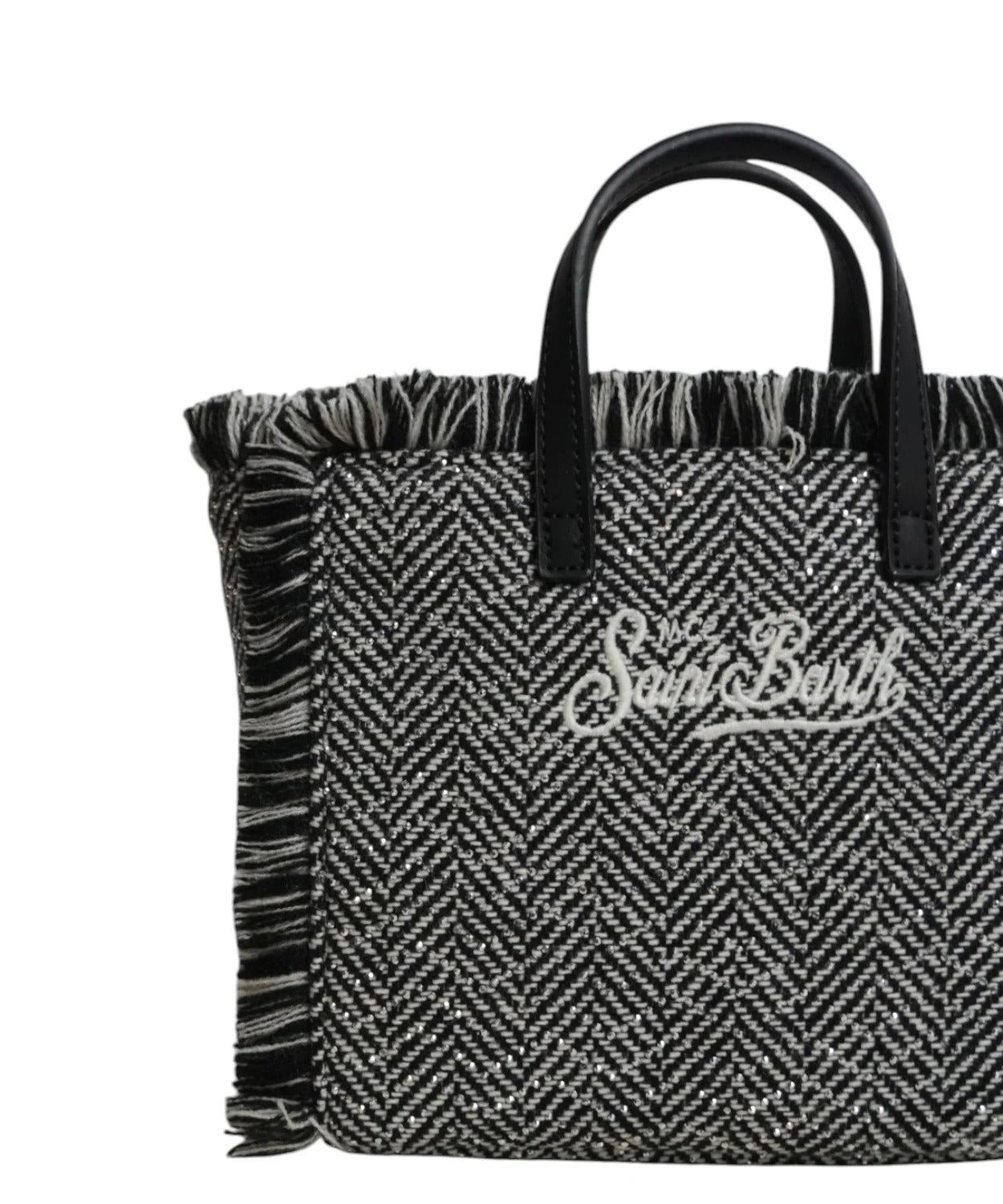 Borsa Vanity Mini Wool nera con strass motivo spina di pesce VAMI031 00472M MC2 SAINT BARTH 