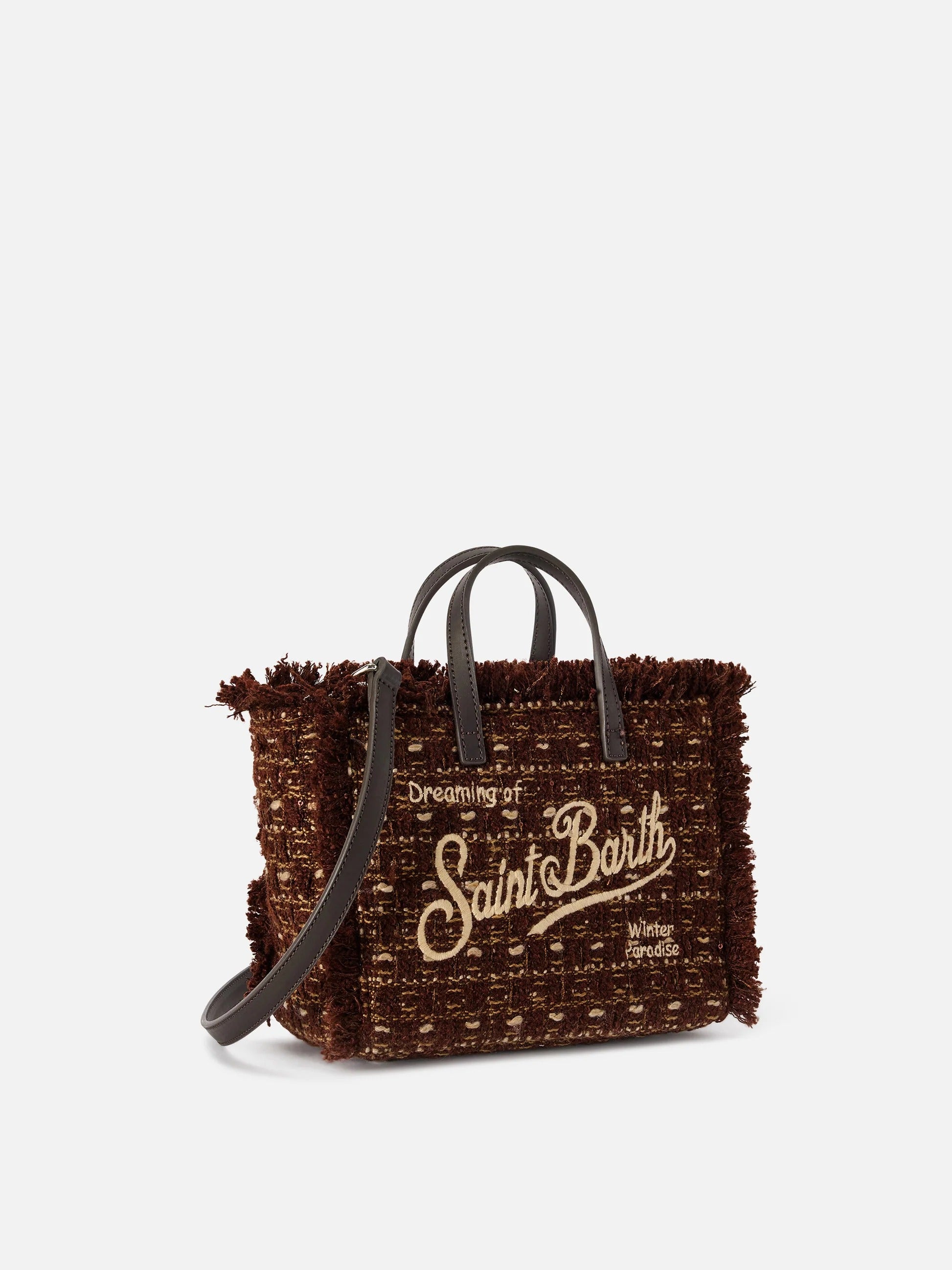 Borsa Mini Vanity marrone in tweed con ricamo logo VAMI032 04136M MC2 SAINT BARTH 