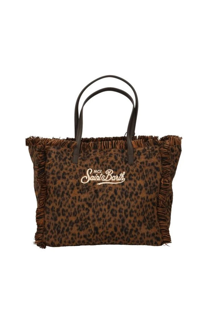 Borsa "Vanity Felt N" Saint Barth marrone scuro leopardata VANI047 00212M MC2 SAINT BARTH 
