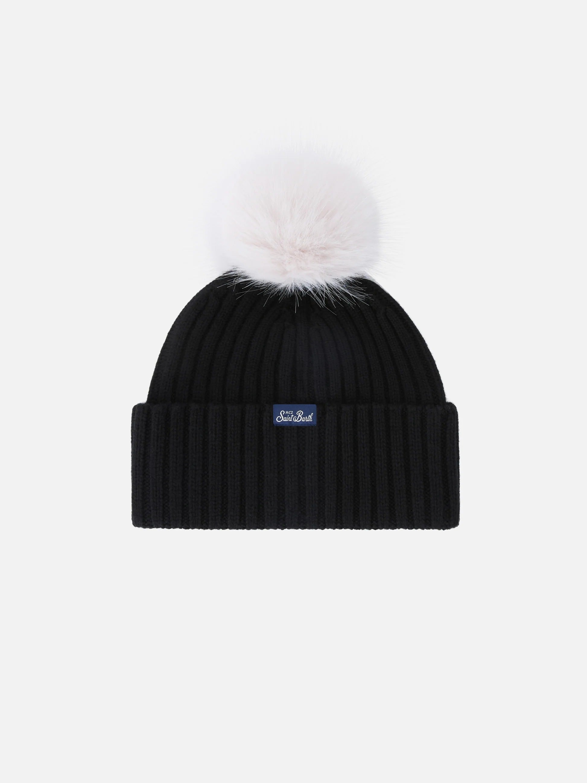 Berretto Wengen nero con pompon e ricamo Diva WENG006 04024M MC2 SAINT BARTH 