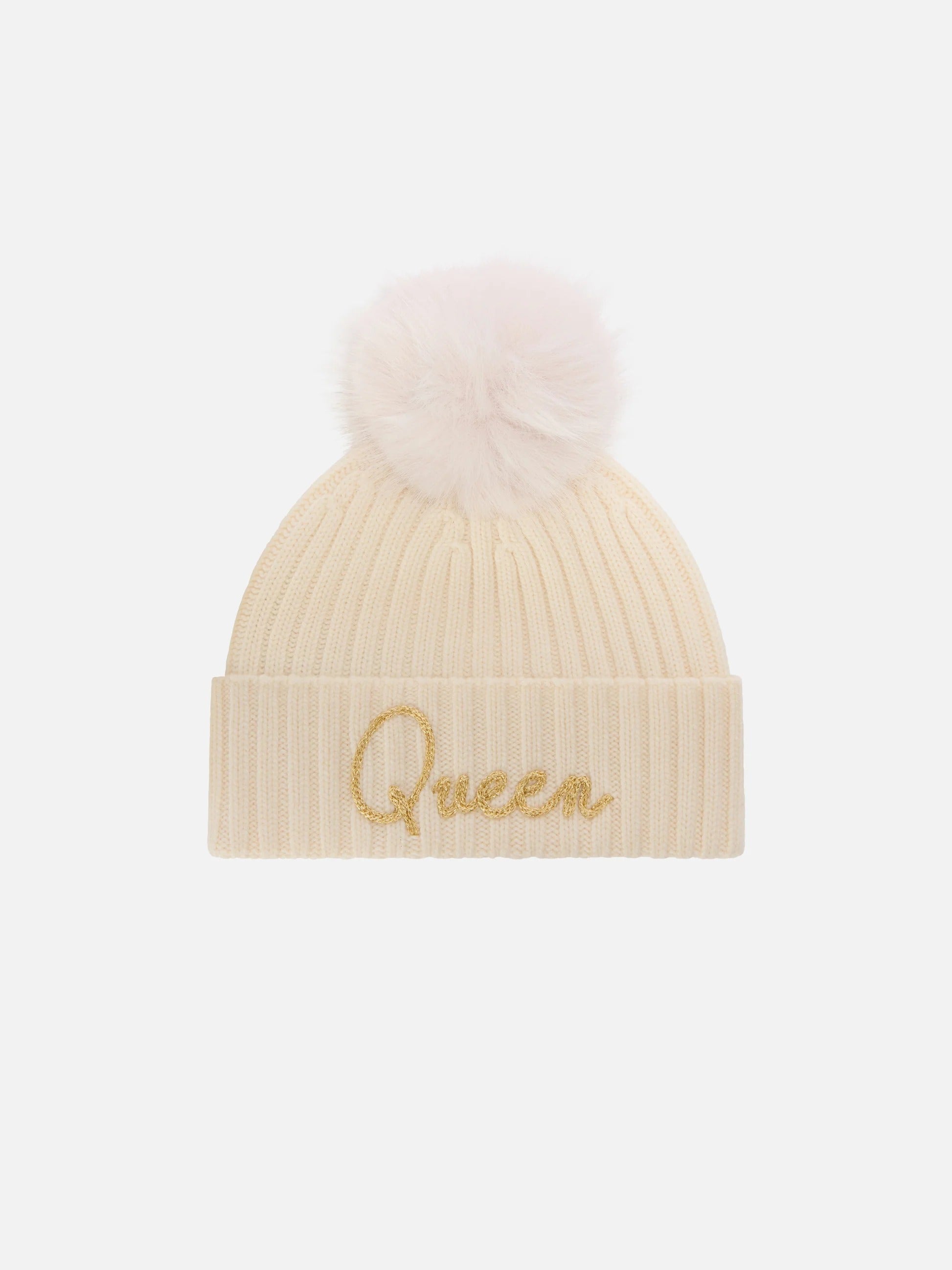 Berretto Wengen panna con pompon e ricamo Queen WENG006 04027M MC2 SAINT BARTH 