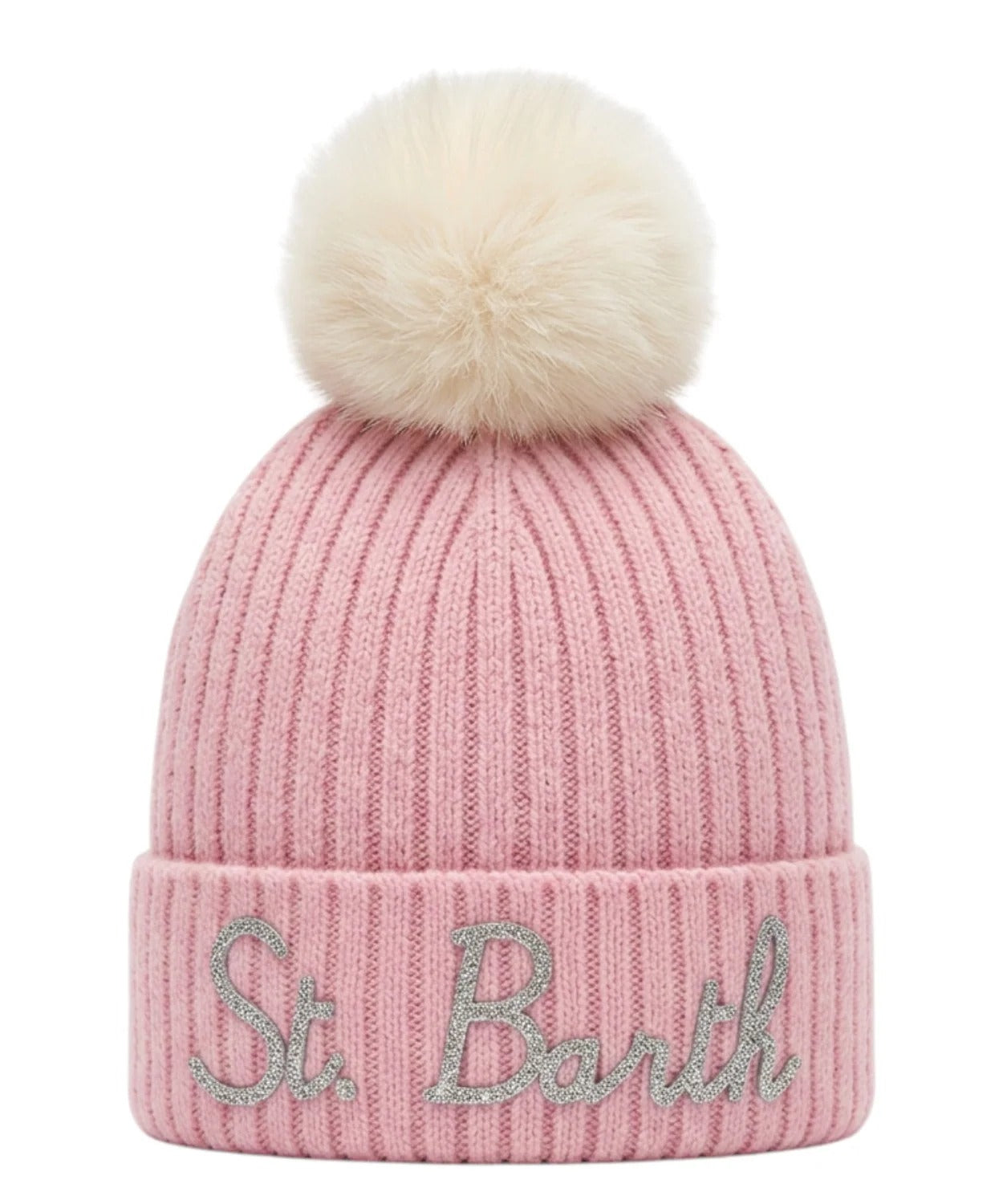 Berretto Wengen rosa con pompon e ricamo  St.Barth WENG006 04029M MC2 SAINT BARTH 