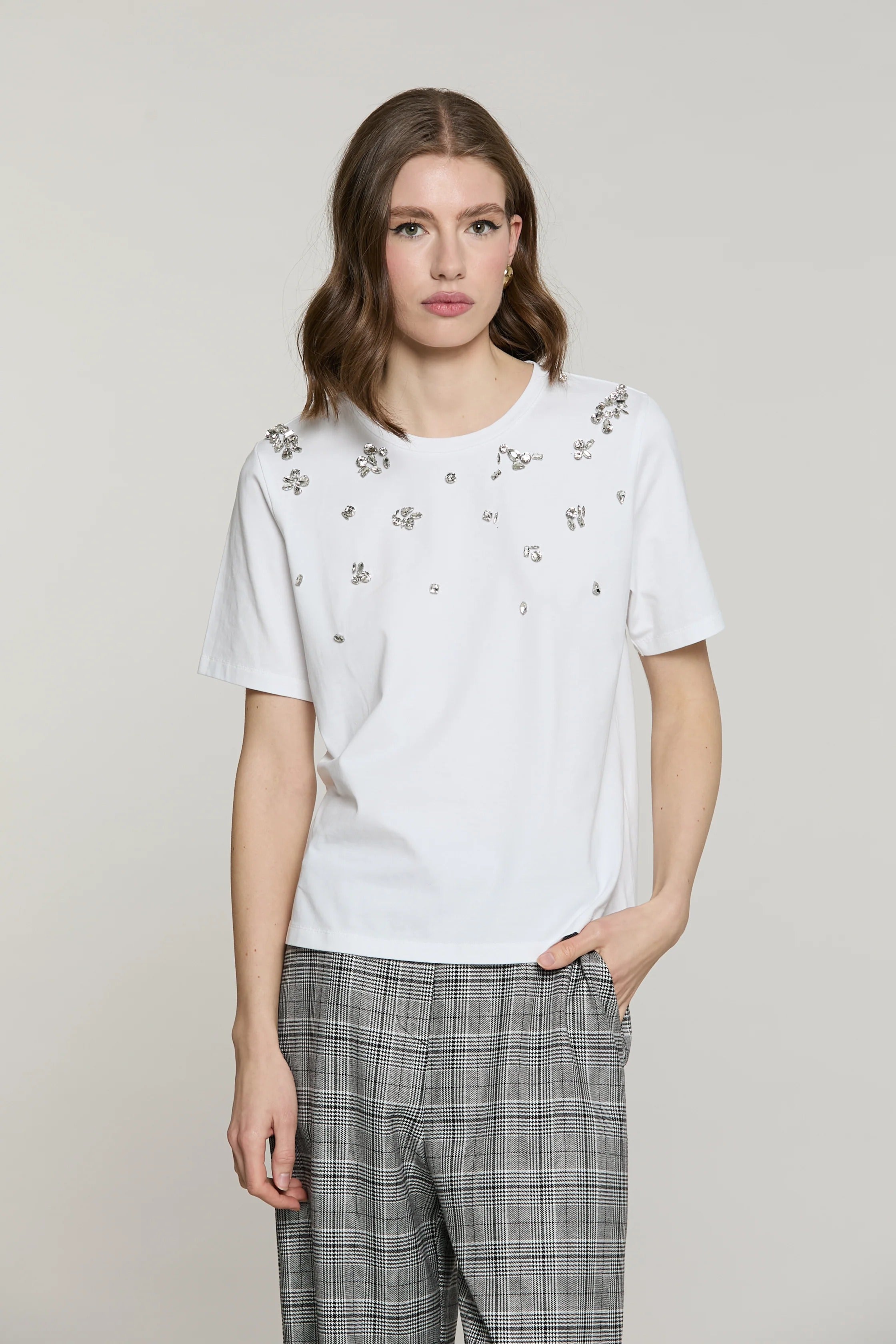 T-shirt DOODY mezza manica con castoni più strass bianca RDA2601016004 1100 RELISH 