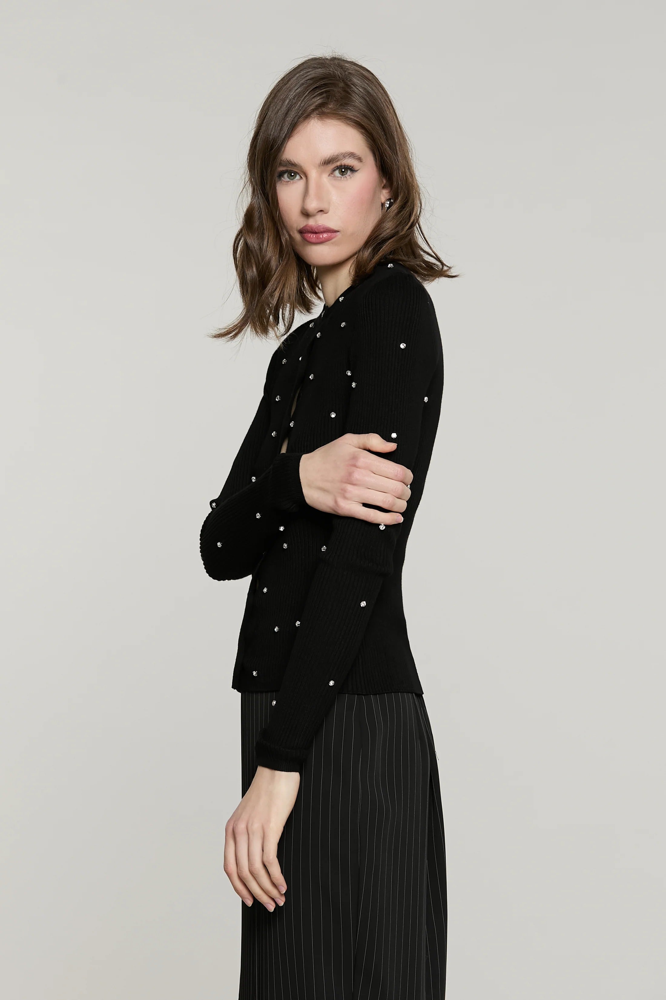 Cardigan FORD manica lunga con strass più bottone gioiello nero RDA2602054043 1199 RELISH 