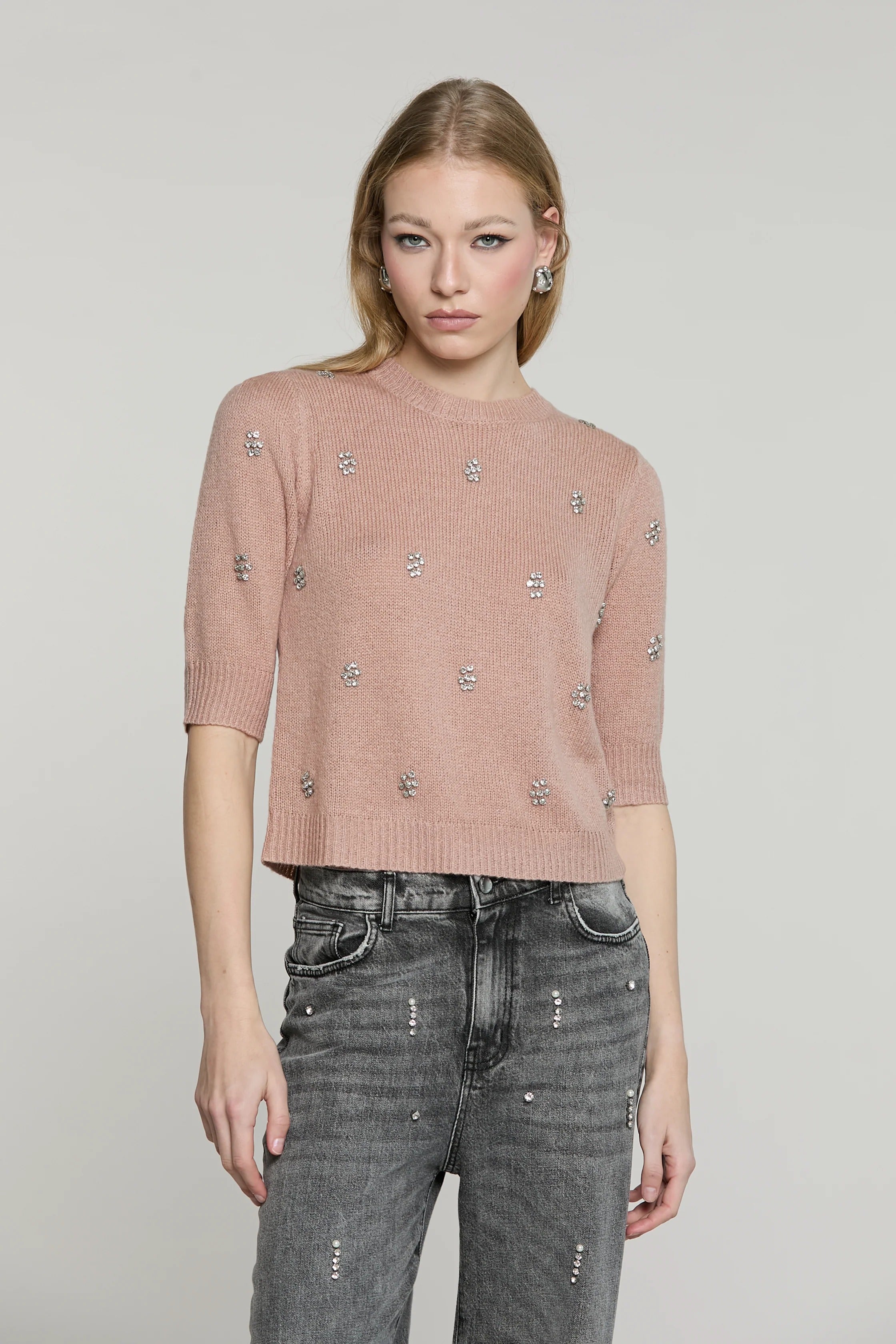 Maglia DALEN mezza manica con castoni più pietre rose smoke RDA2602261041 2409 RELISH 