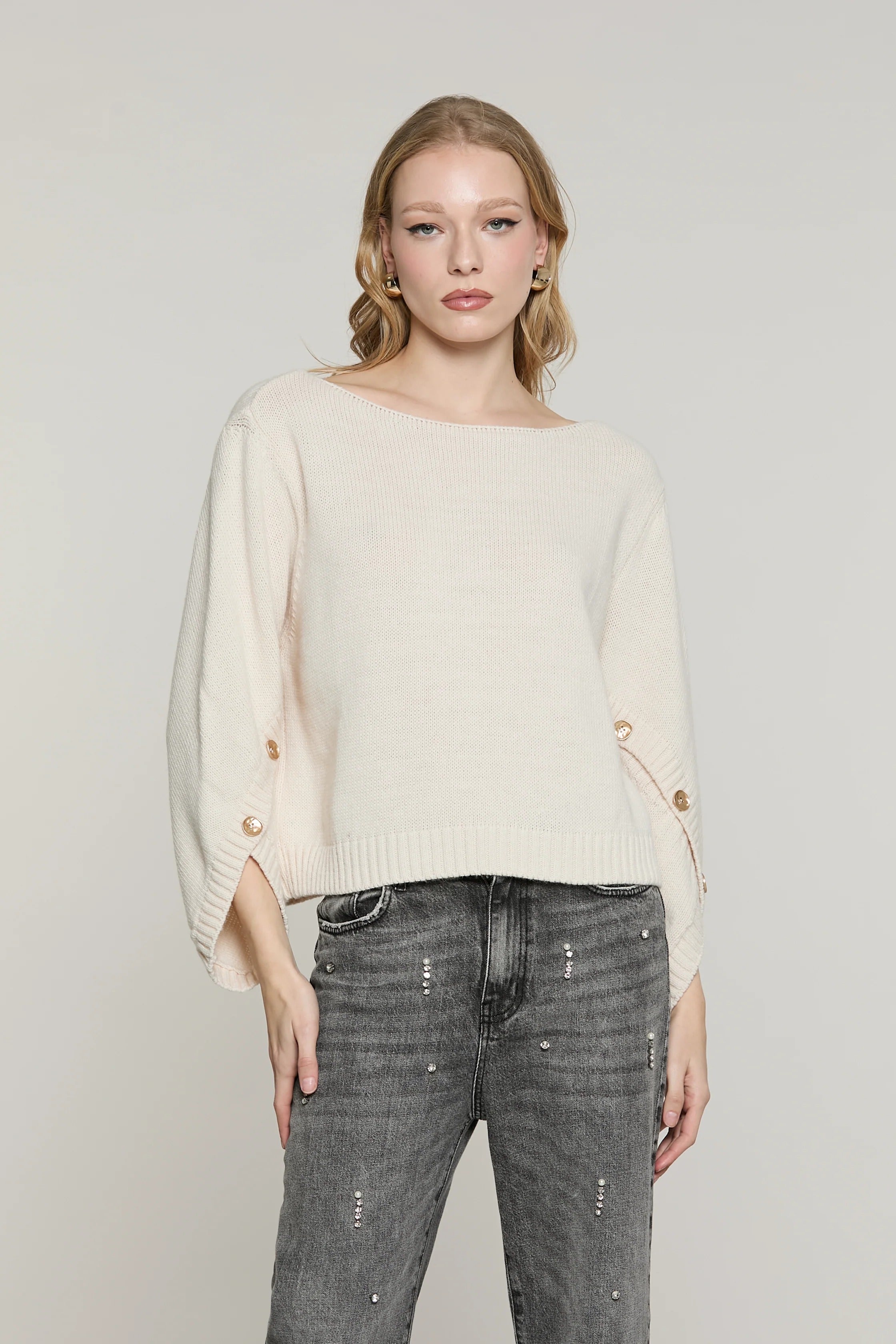 Maglia STENNY manica lunga incrociata con bottoni ivory RDA2602529054 1110 RELISH 