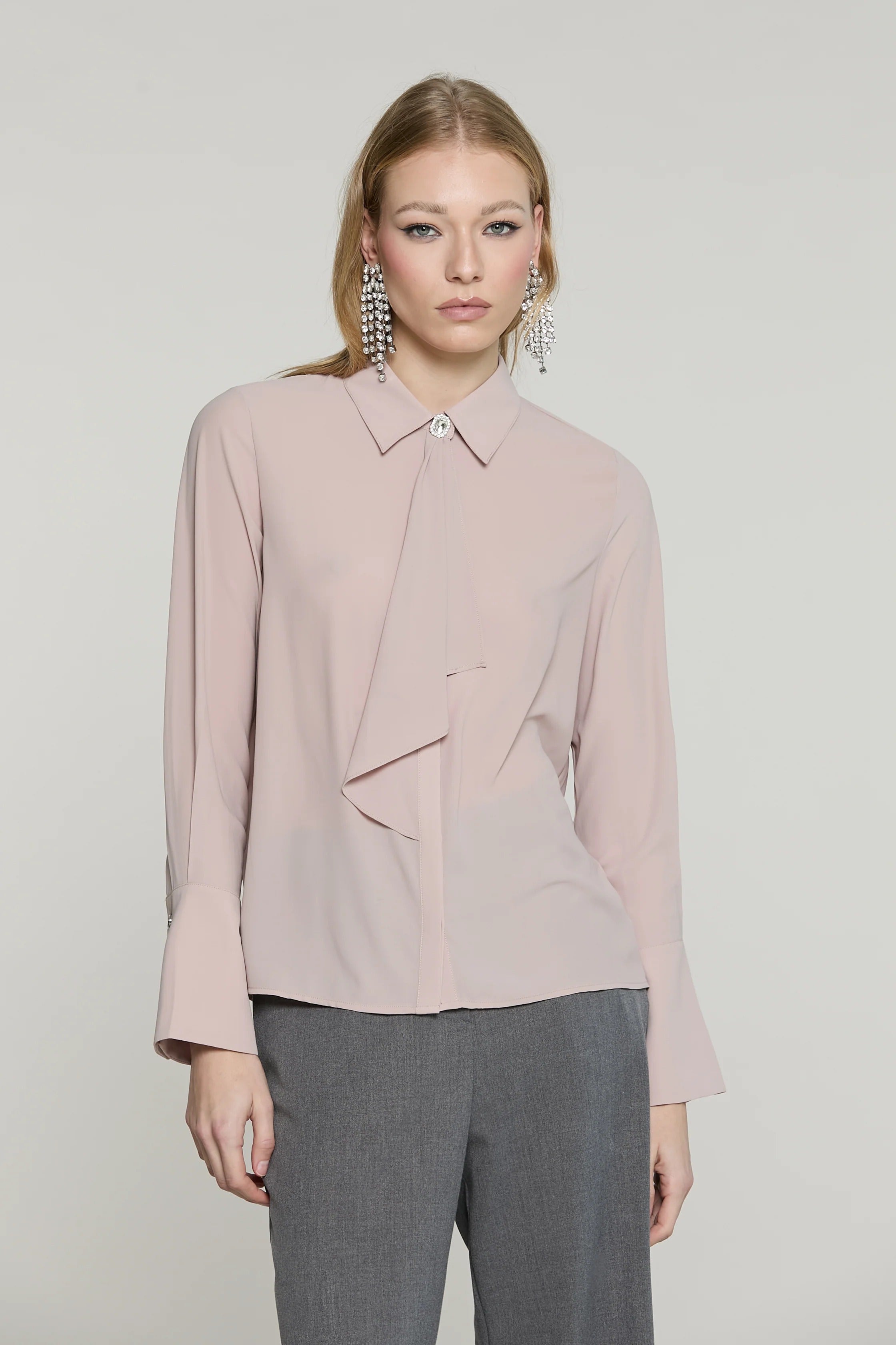 Camicia LA_GARZA manica lunga campana con bott.gioiello più gala rose smoke RDA2603009013 2409 RELISH 