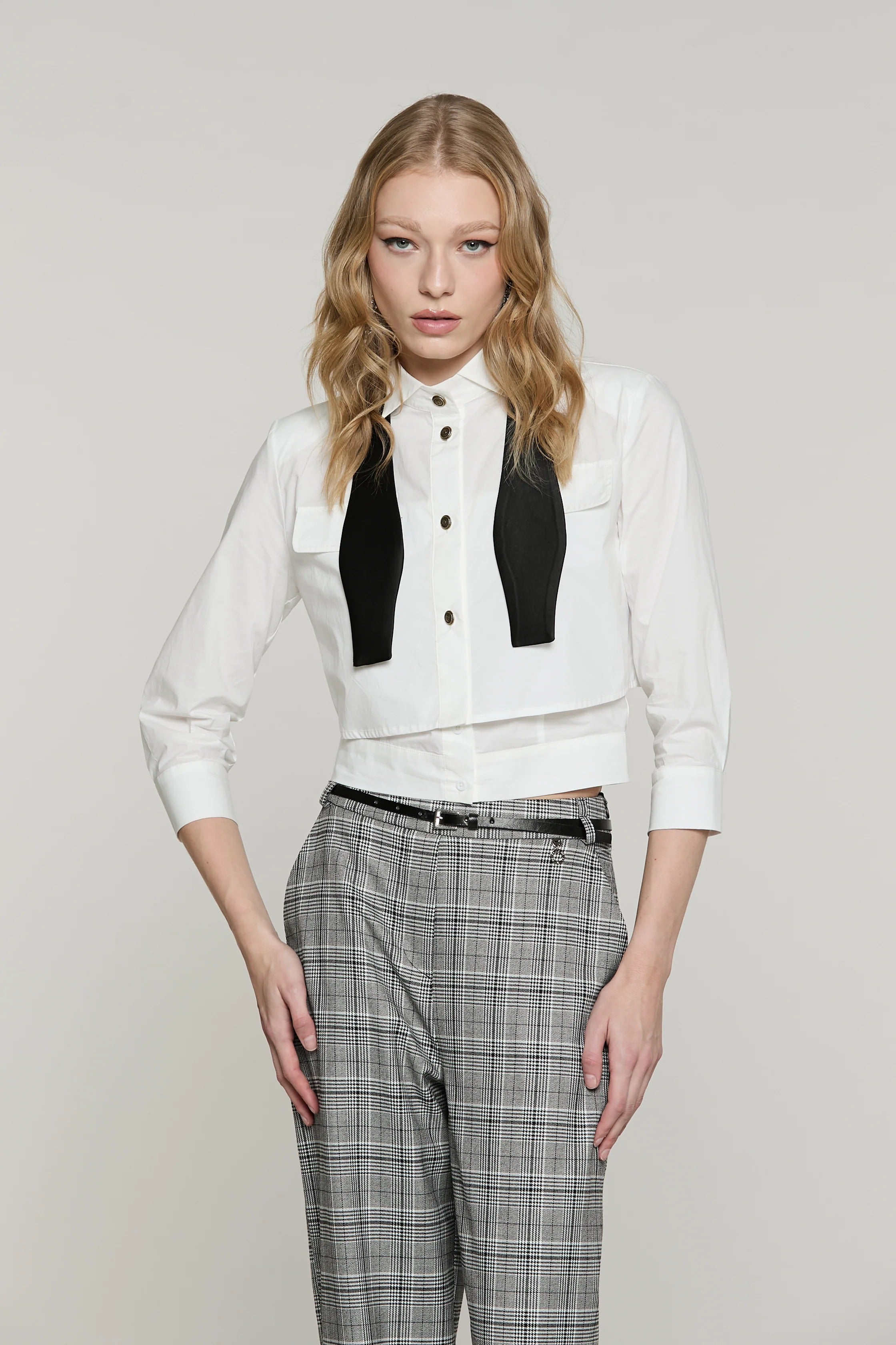 Camicia CORVINA corta manica 3/4 con patte più papillon milk RDA2603033001 1101 RELISH 