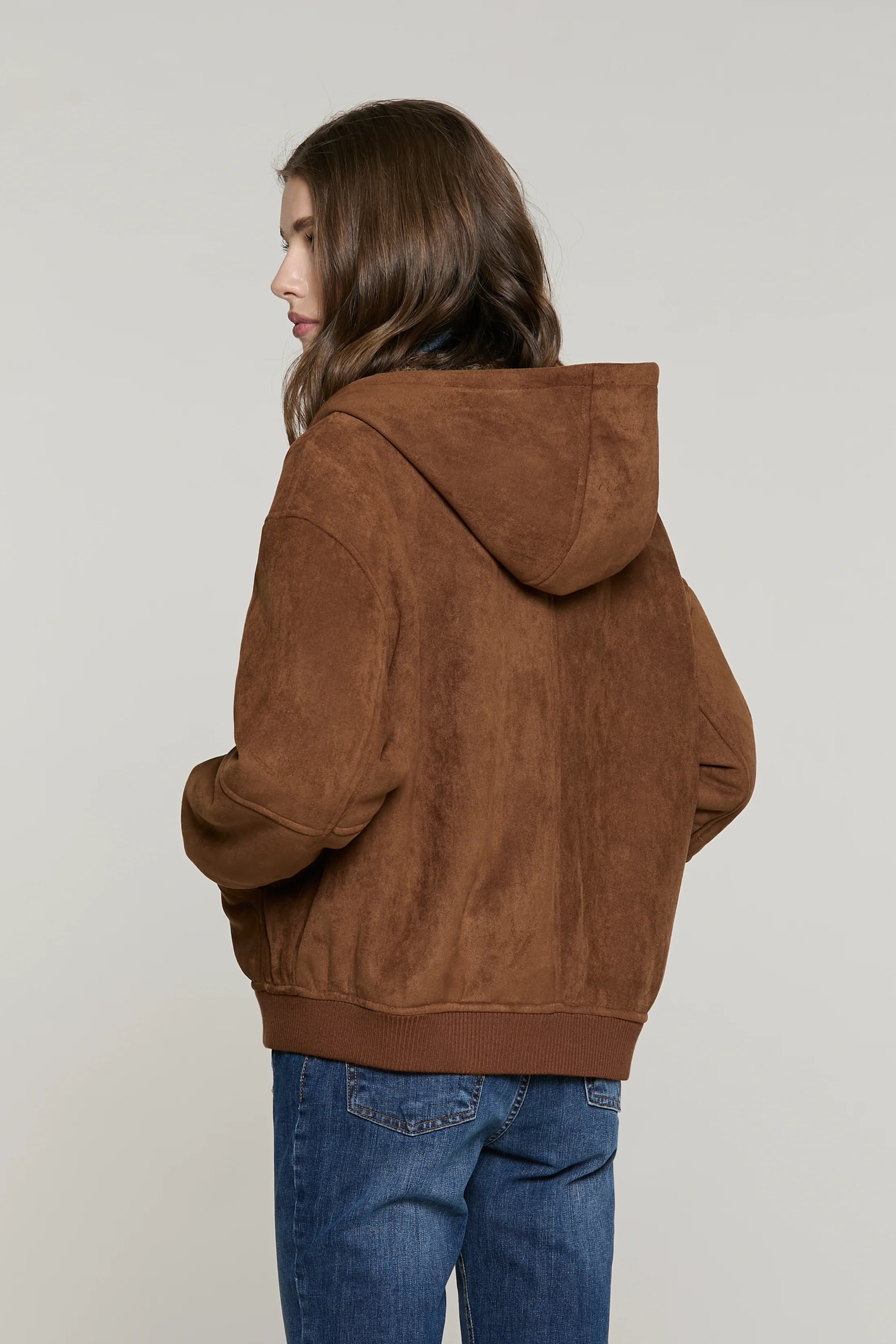 Montone GOMEZ manica lunga con cappuccio più zip più tasche più bordi costa ecocamoscio bone brown RDA2605009008 1995 RELISH 