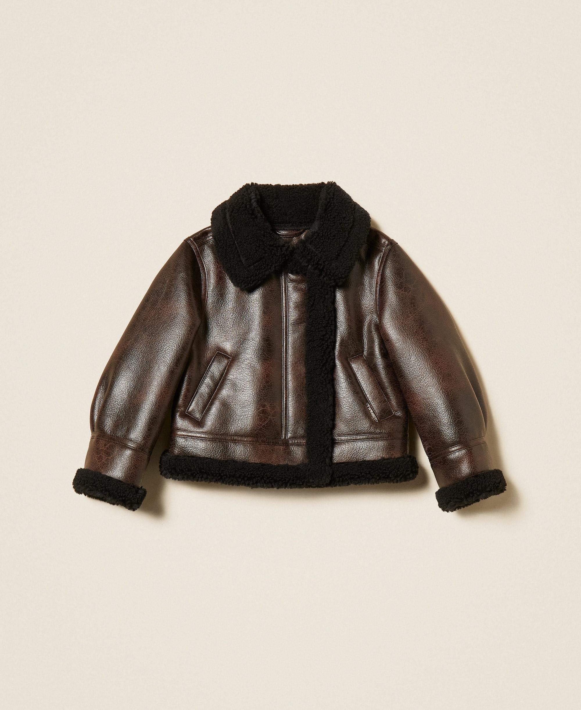 Bomber effetto pelle con faux fur moro/nero 262GJ2030 13820 TWINSET 